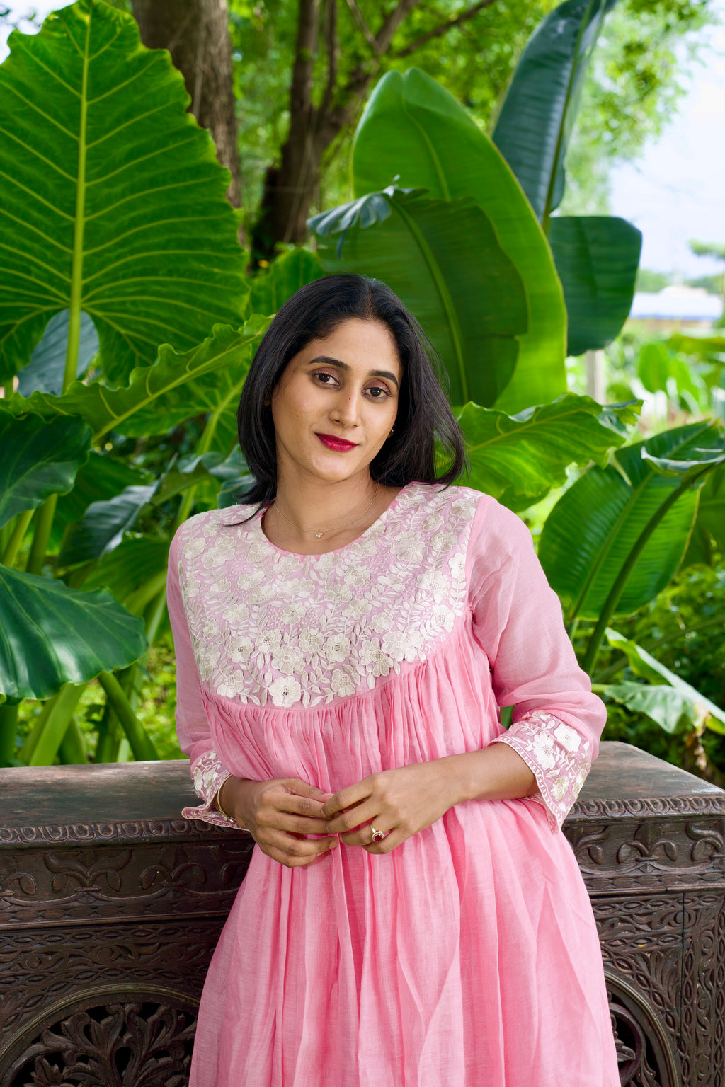 Embroidered Mul Chanderi Three-Piece Set