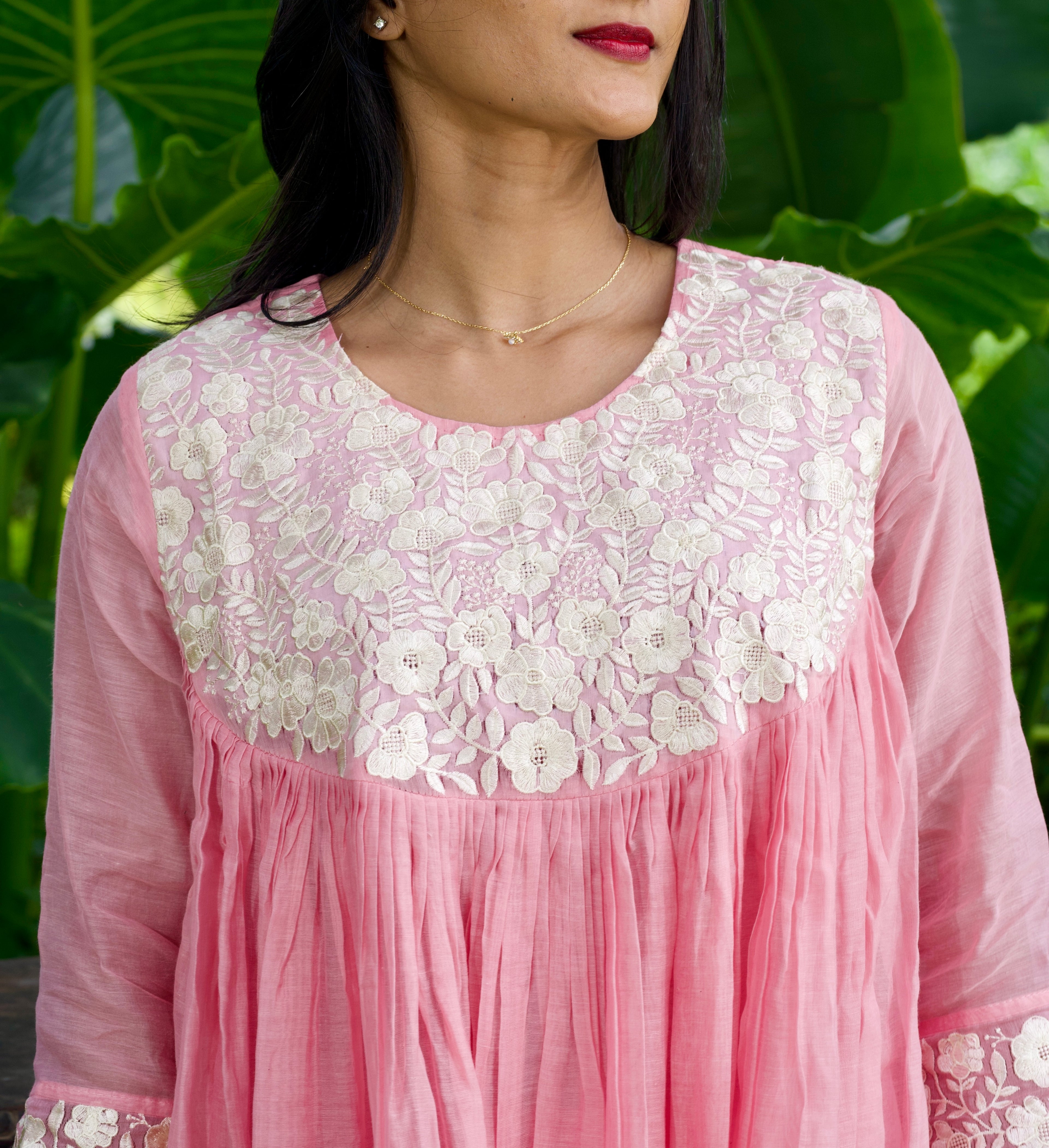 Embroidered Mul Chanderi Three-Piece Set