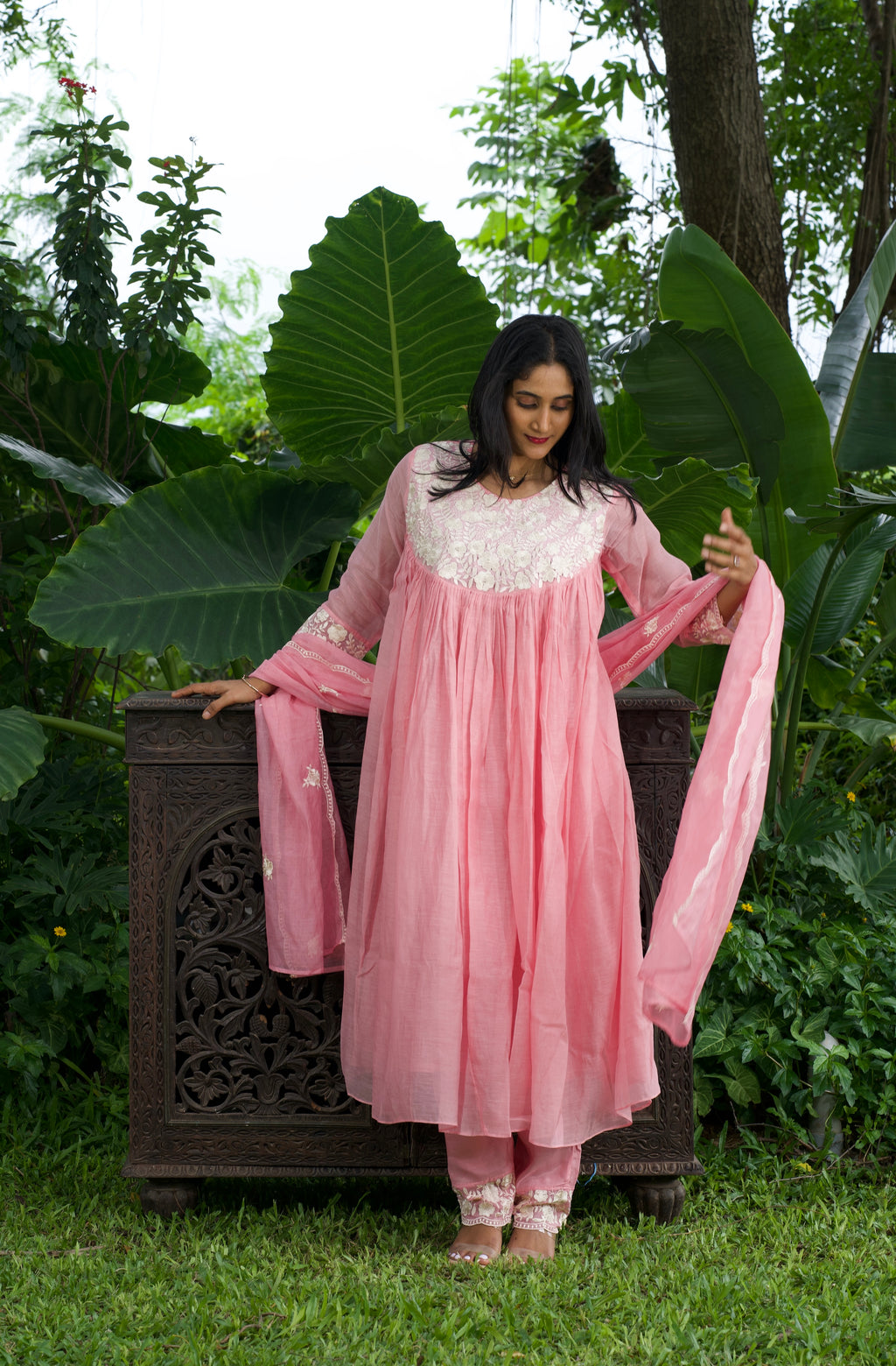 Embroidered Mul Chanderi Three-Piece Set