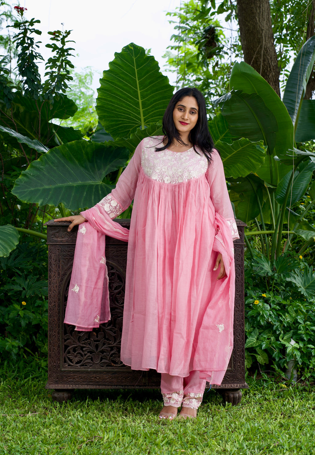 Embroidered Mul Chanderi Three-Piece Set