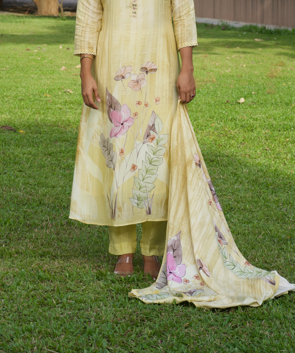 Soft Yellow Muslin Three-Piece Set