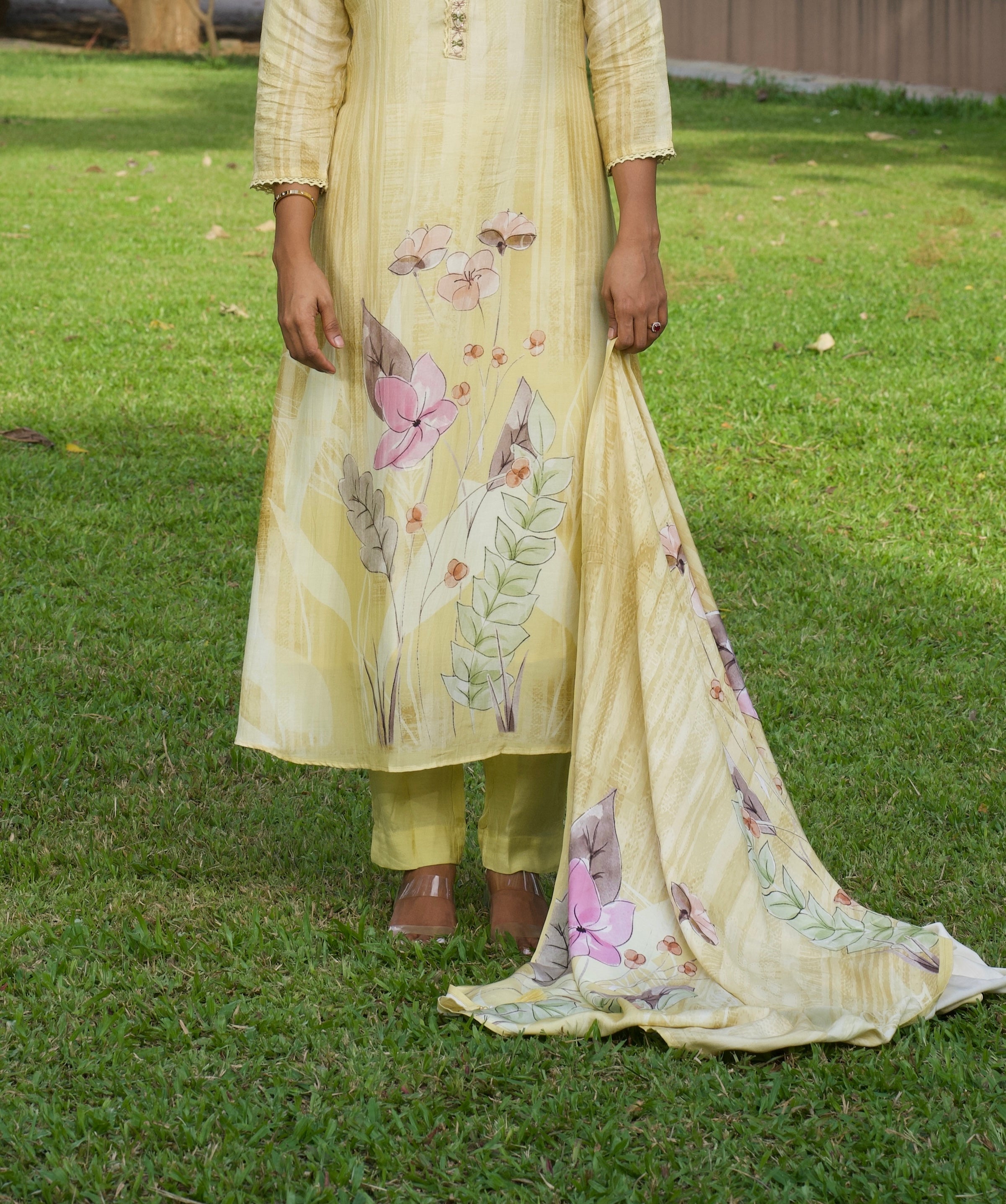 Soft Yellow Muslin Three-Piece Set