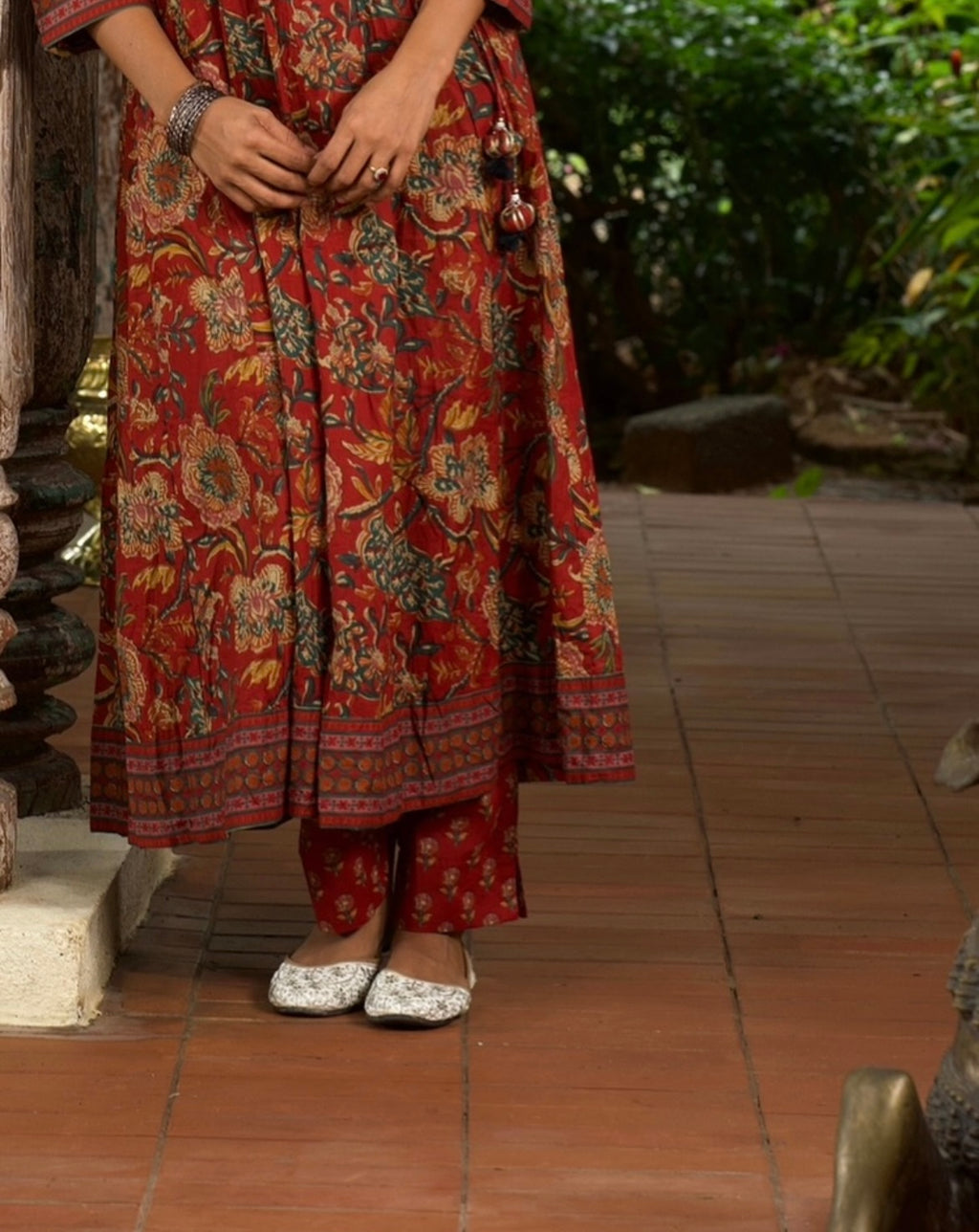 Rust Handblock Cotton Three-Piece Angrakha Set