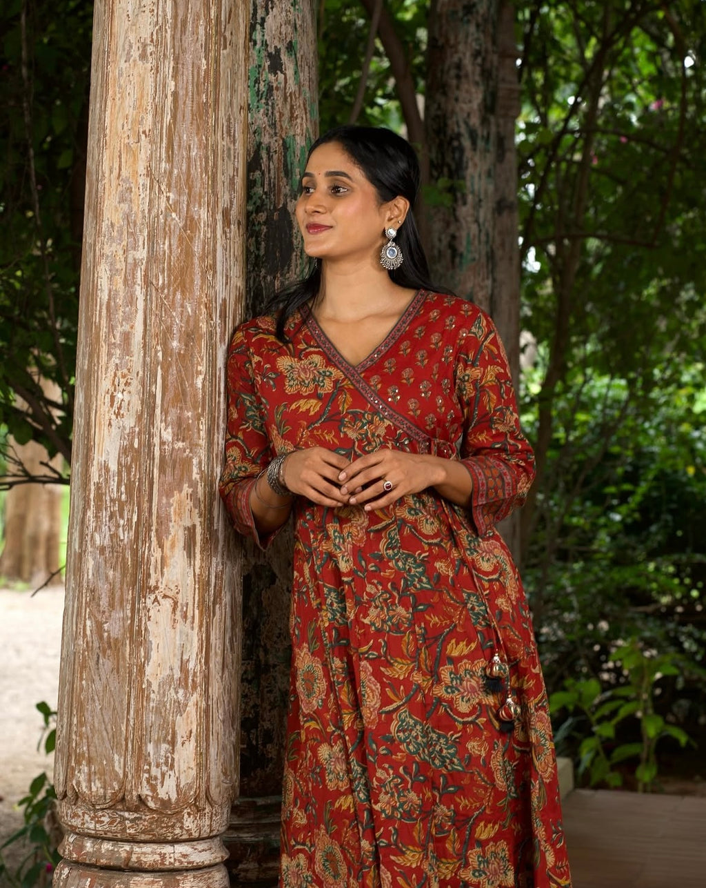 Rust Handblock Cotton Three-Piece Angrakha Set