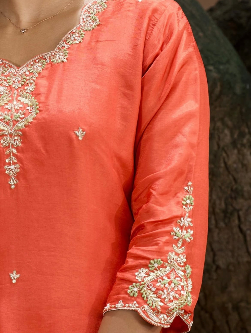 Crimson Red Dola silk Three-Piece Set