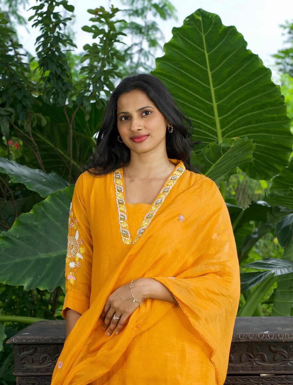 Orange Mul Chanderi Three-Piece Set