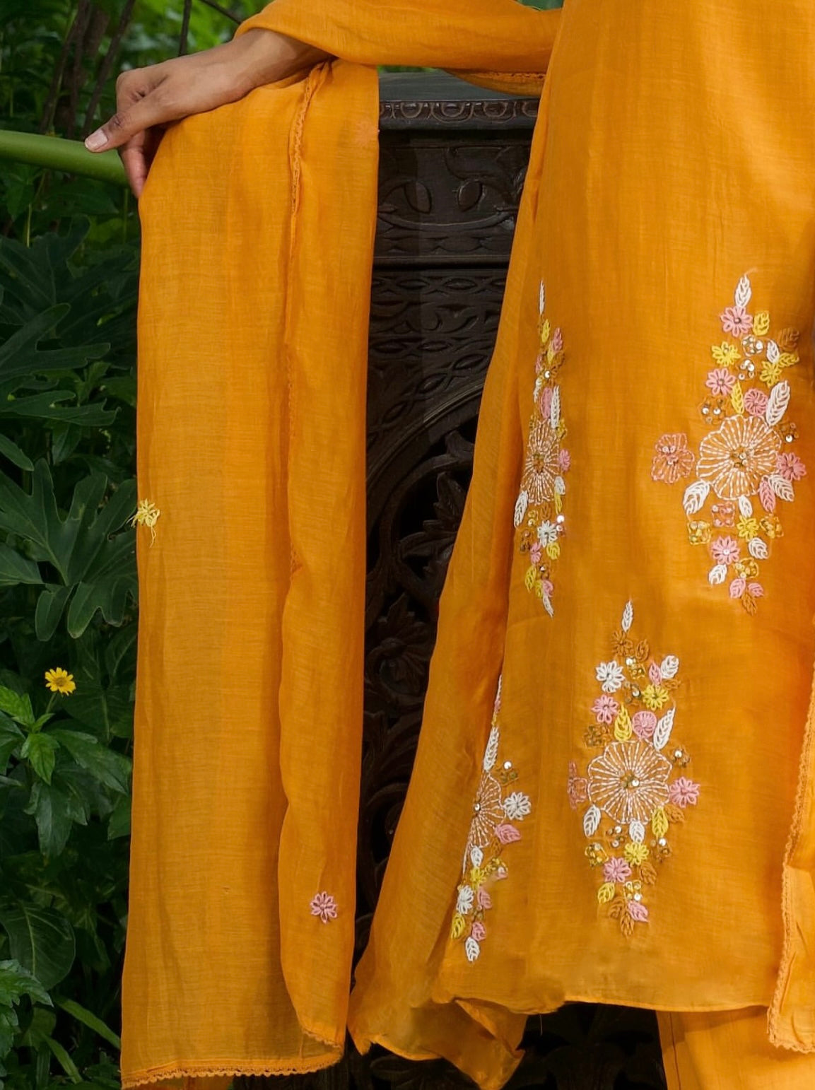 Orange Mul Chanderi Three-Piece Set