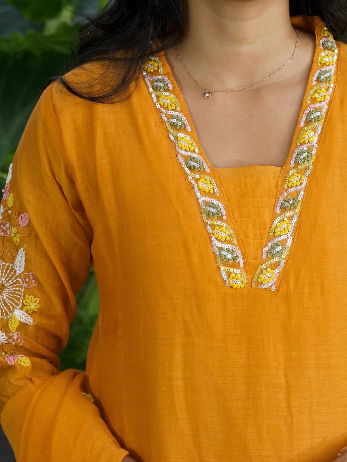 Orange Mul Chanderi Three-Piece Set