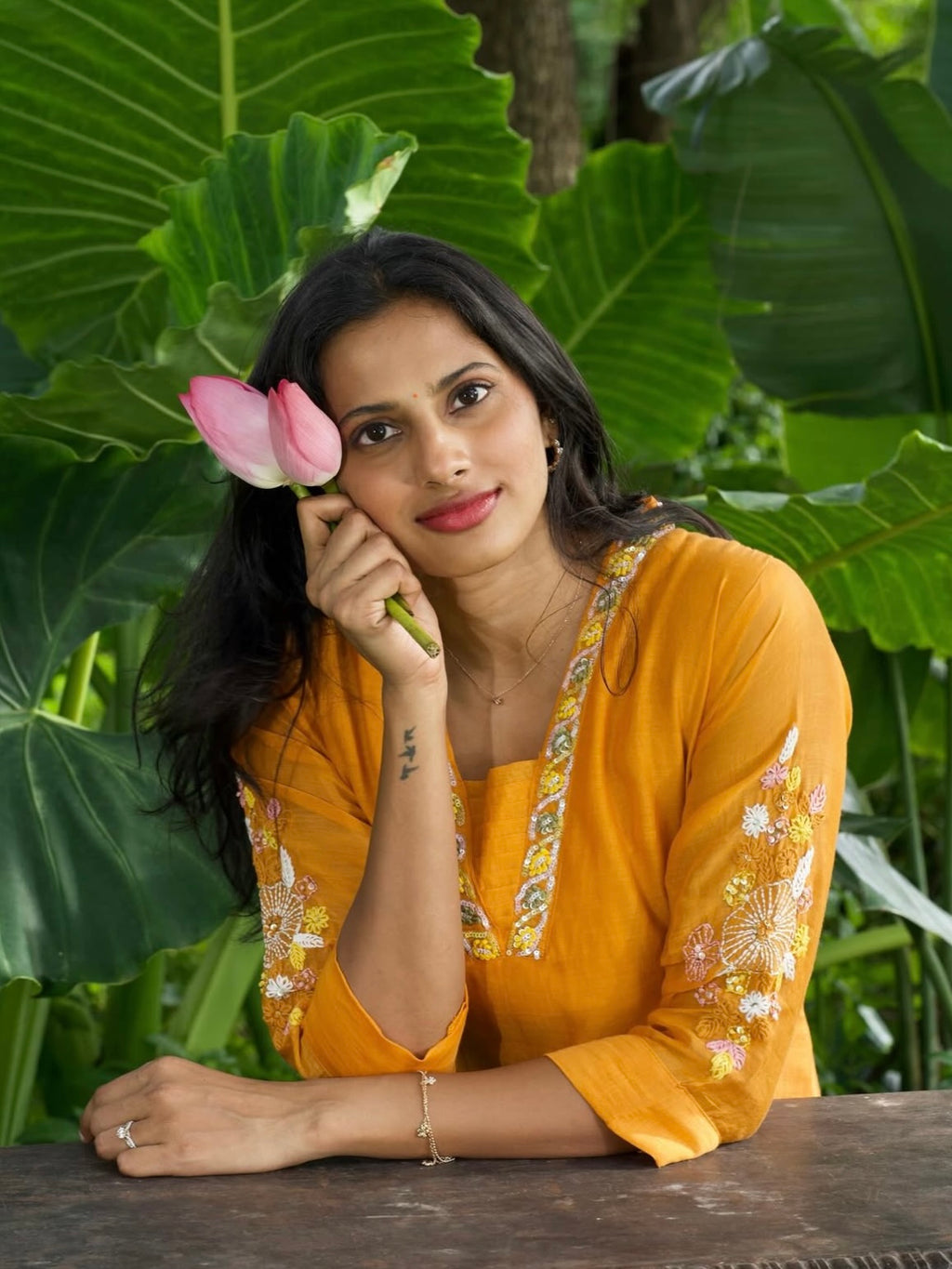 Orange Mul Chanderi Three-Piece Set