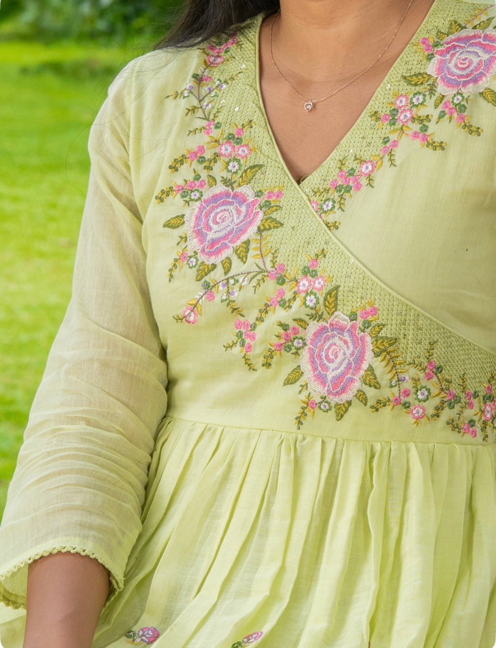 Floral Hand-Embroidered Mul Cotton Three-Piece Set