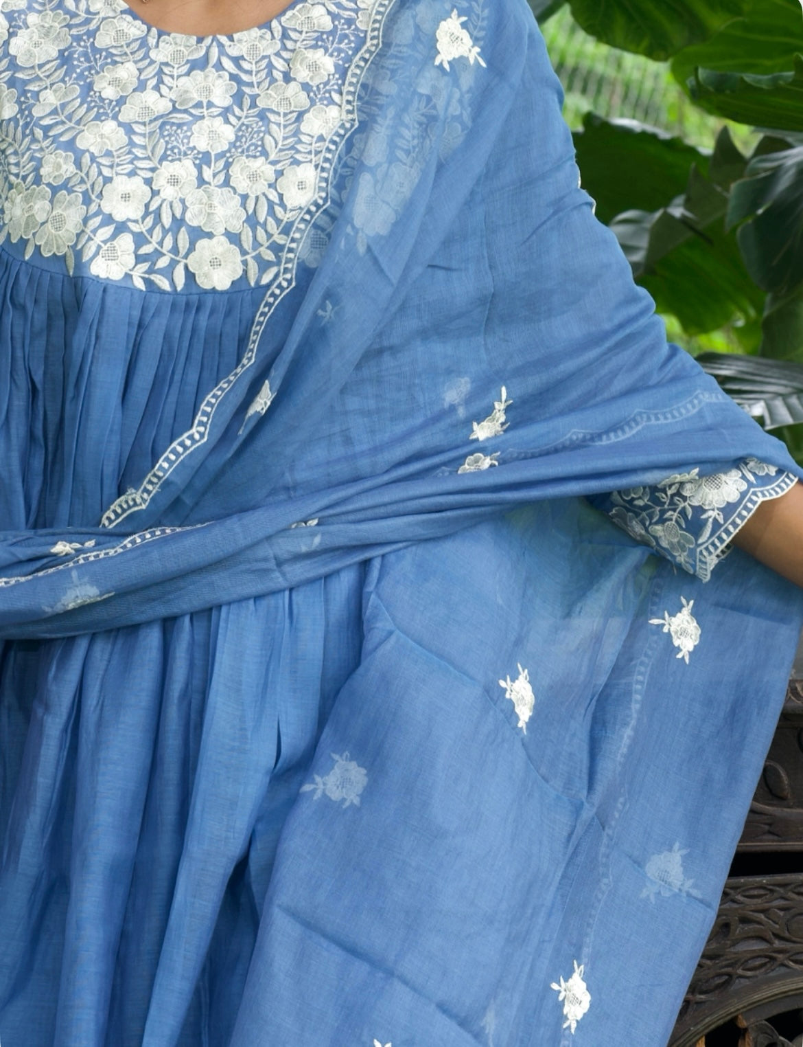 Embroidered Mul Chanderi Three-Piece Set