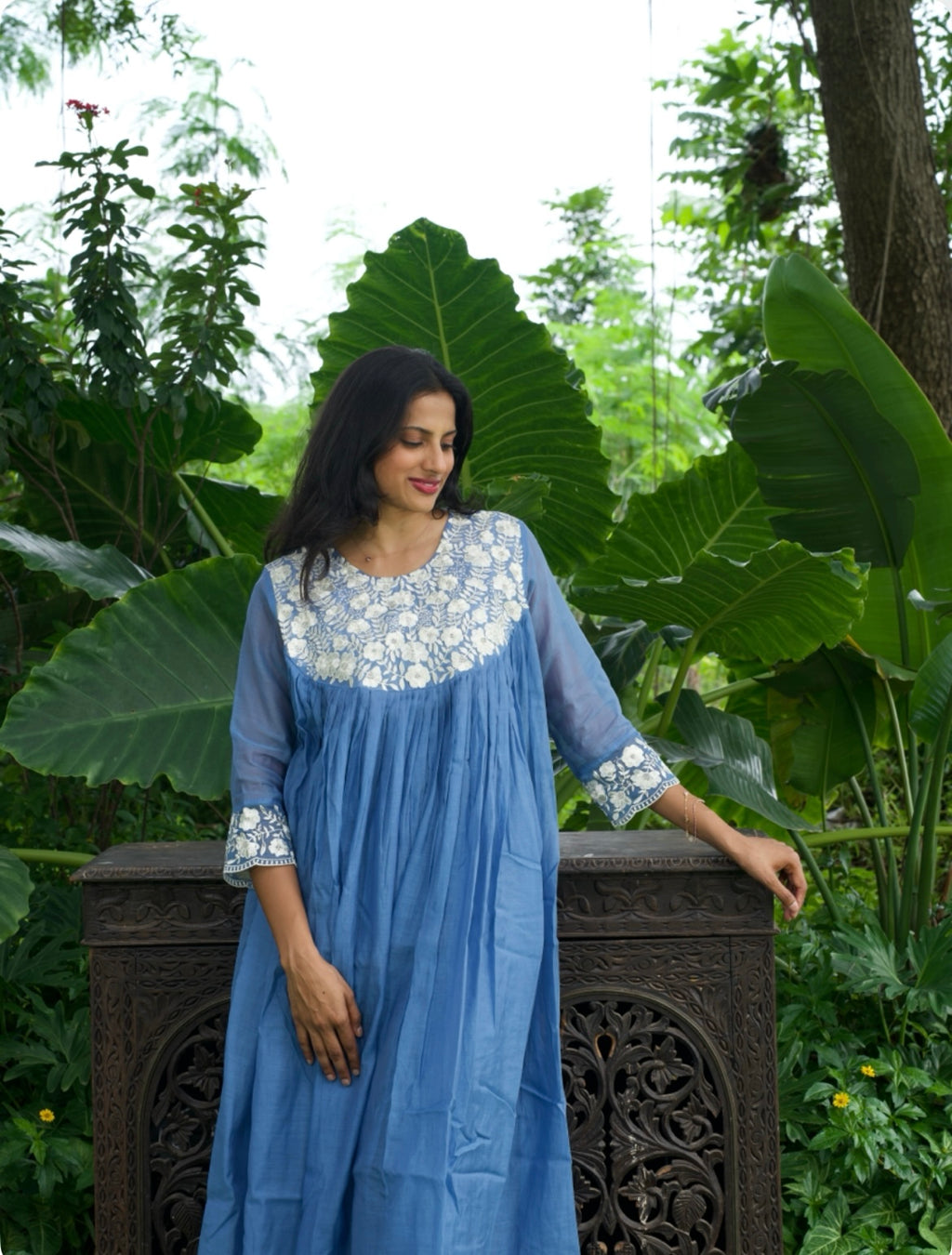 Embroidered Mul Chanderi Three-Piece Set