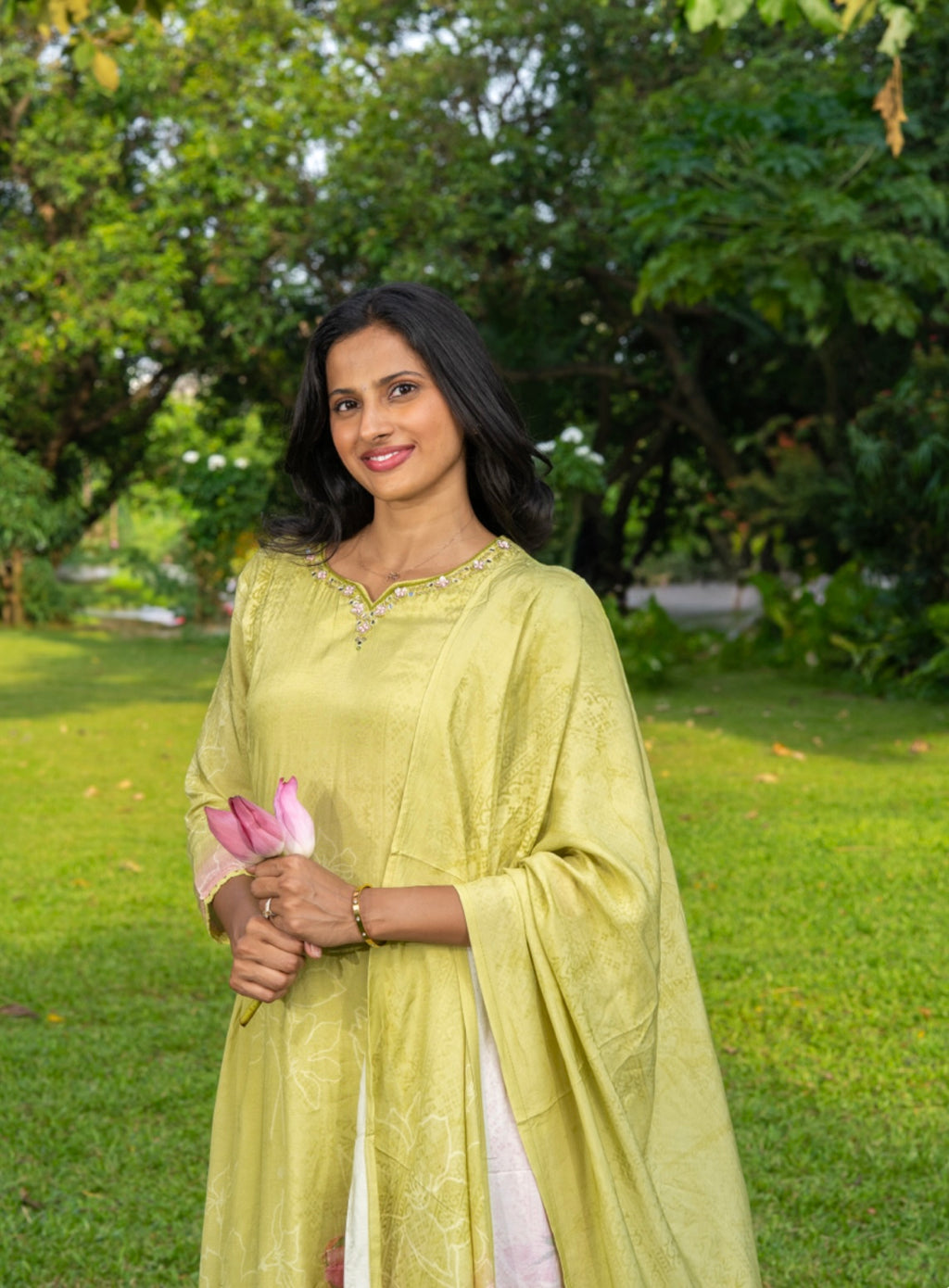 Green Muslin Three-Piece Set