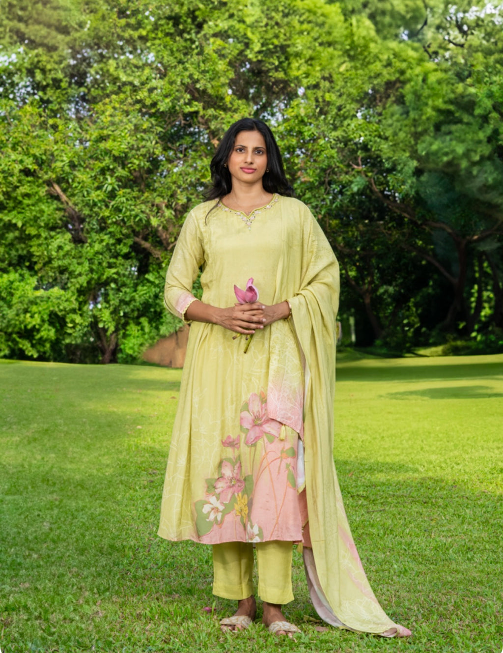 Green Muslin Three-Piece Set