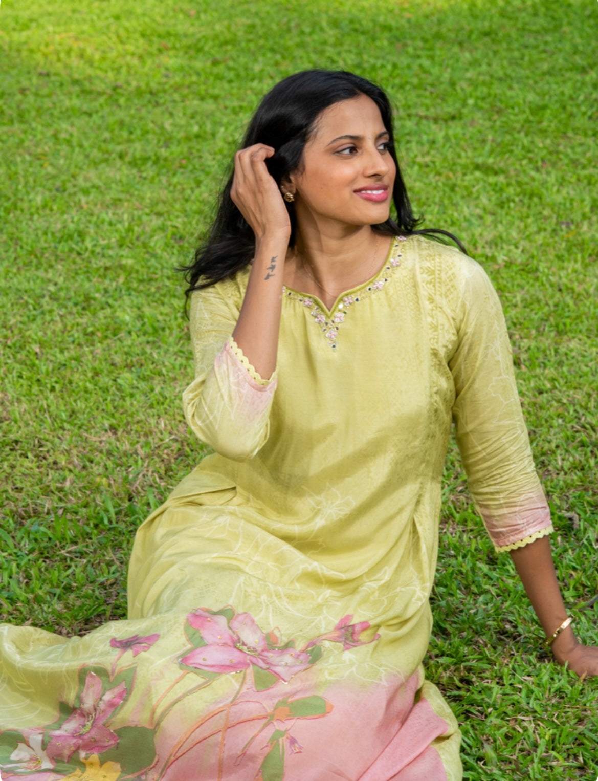 Green Muslin Three-Piece Set