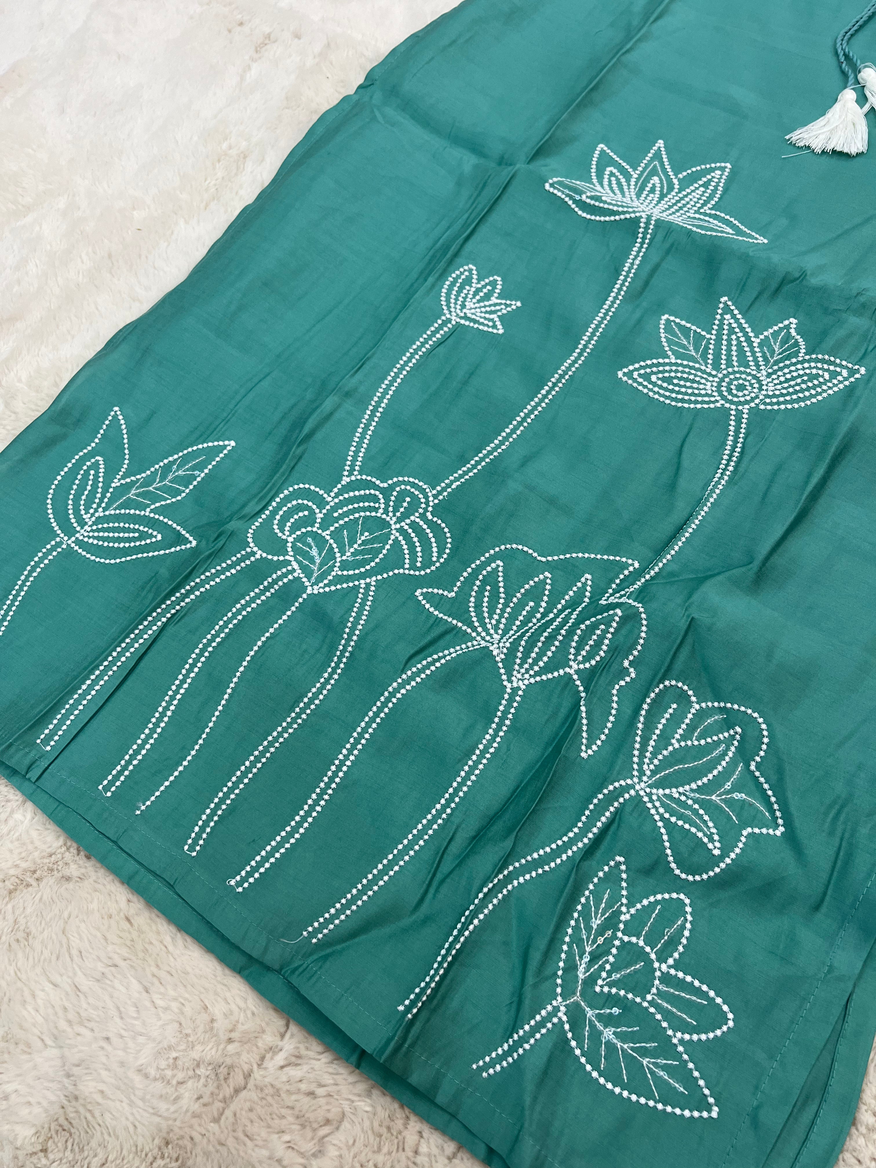 Lotus Embroidered Muslin Three-Piece Set