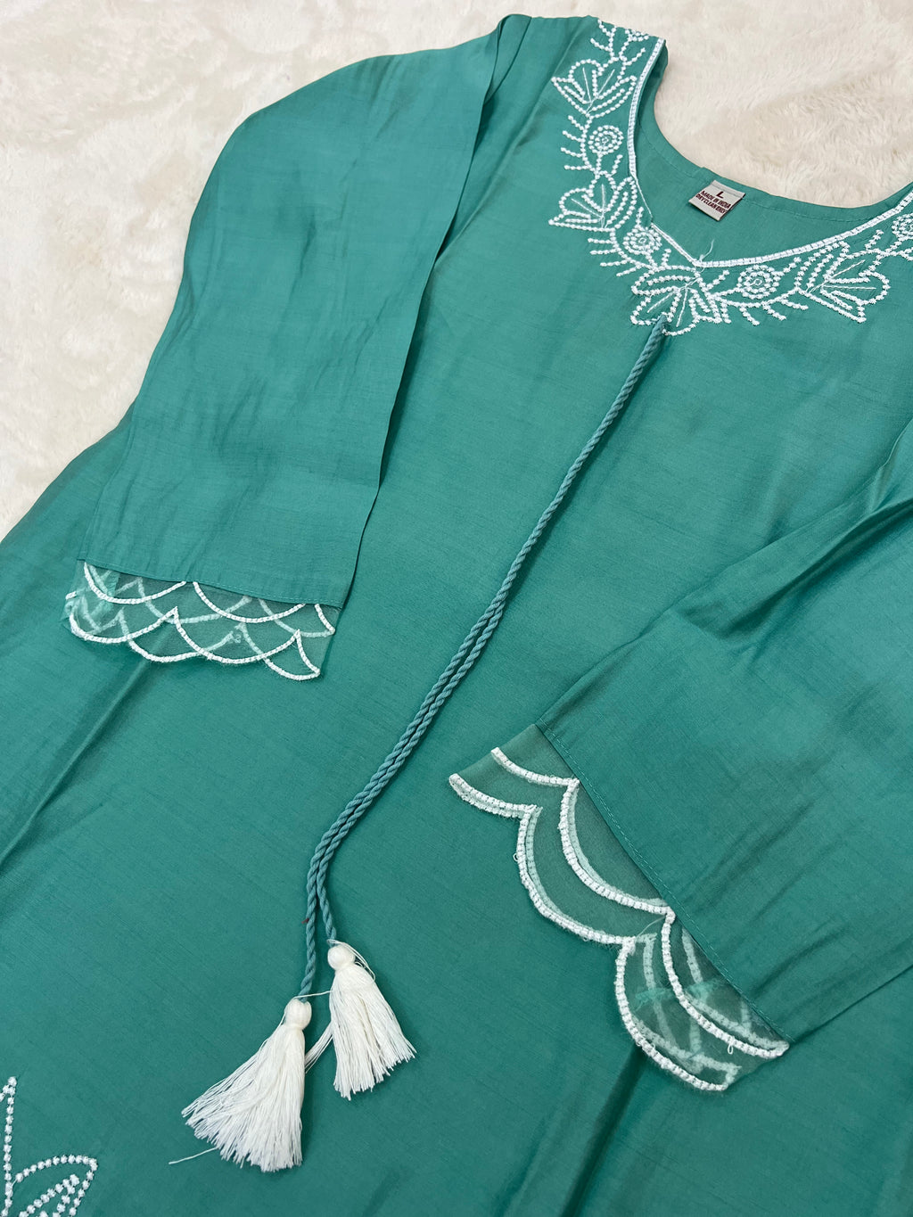 Lotus Embroidered Muslin Three-Piece Set