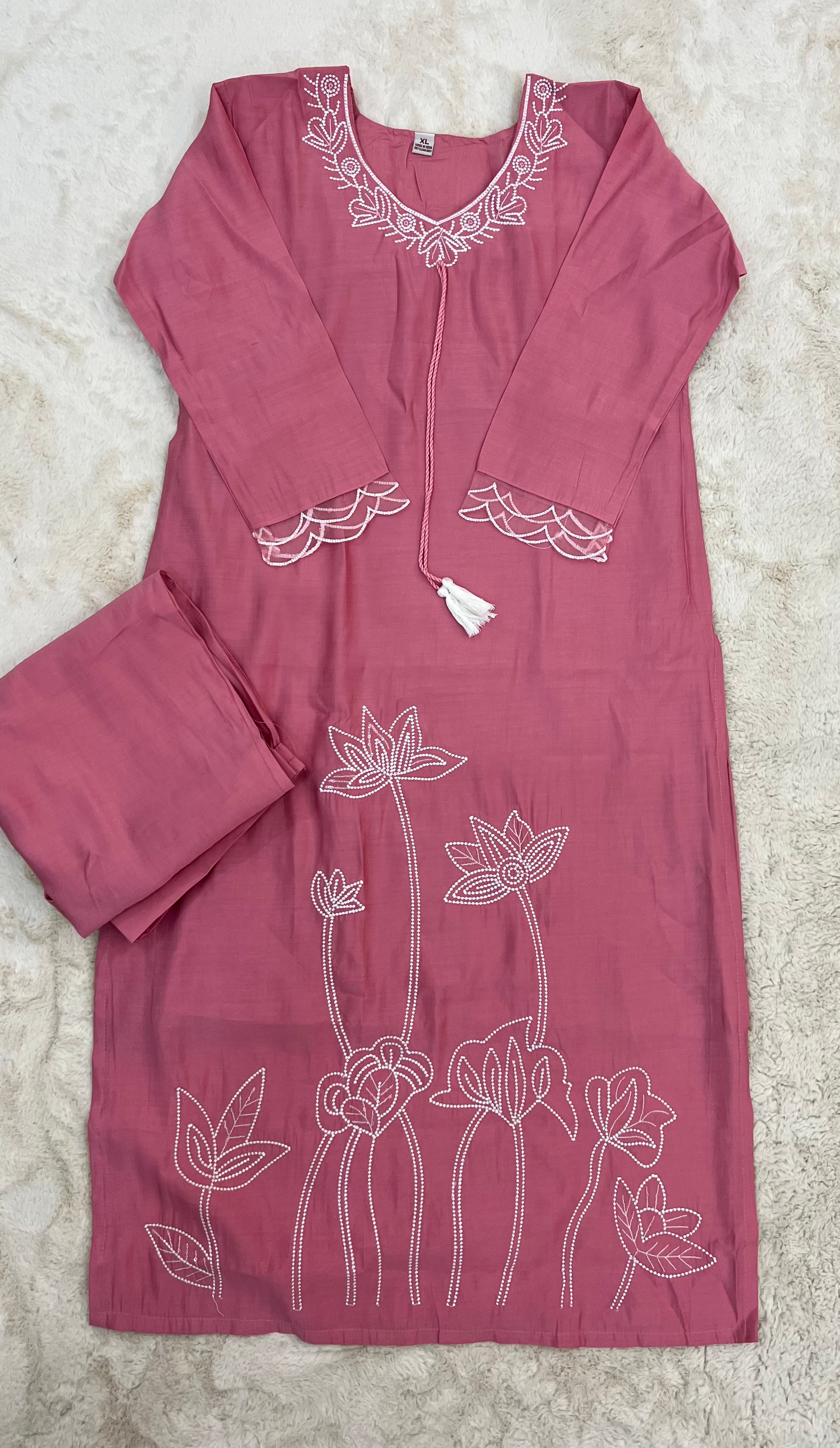 Lotus Embroidered Muslin Three-Piece Set