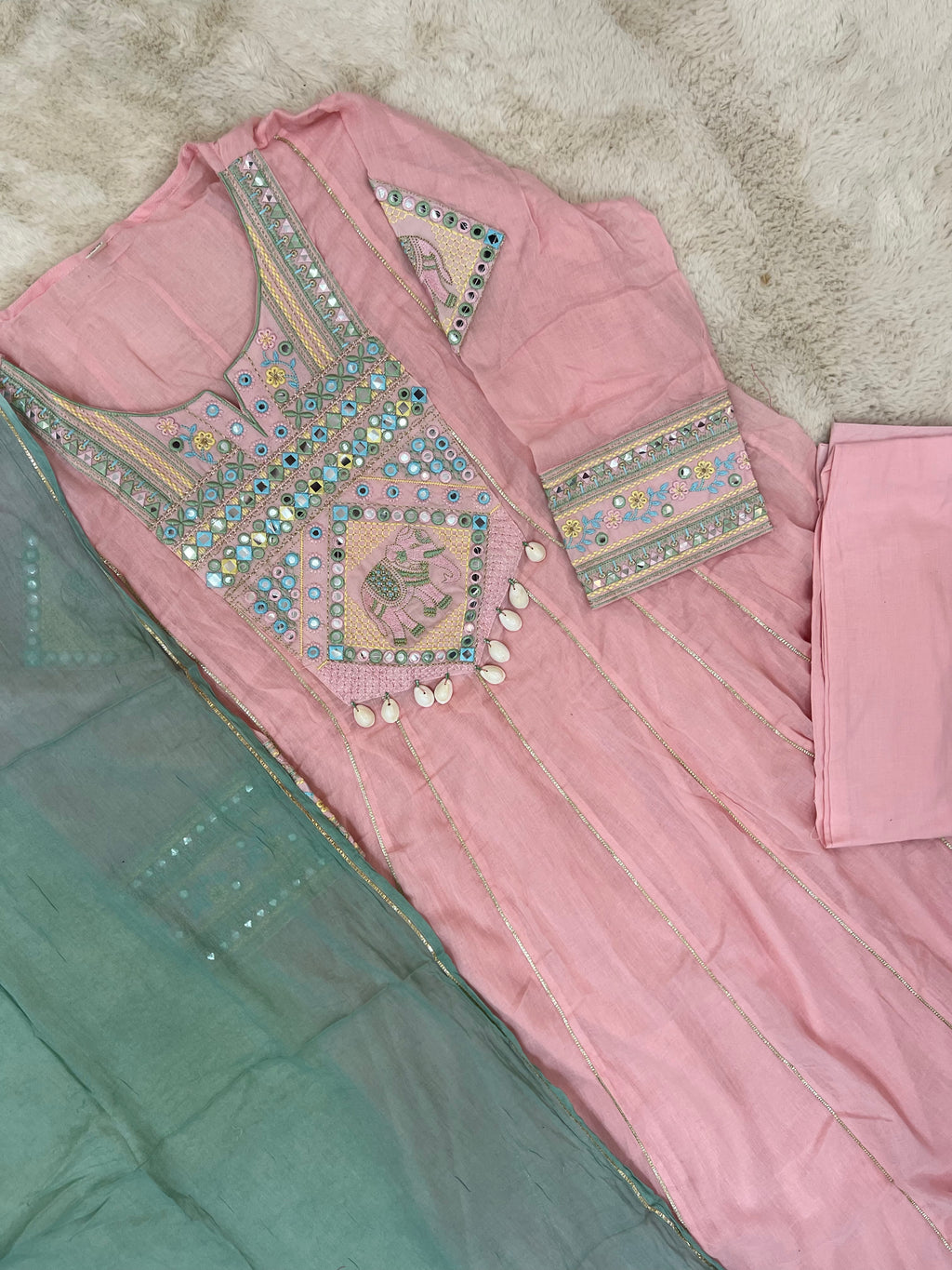 Blush Pink Mul Cotton Three-Piece Set