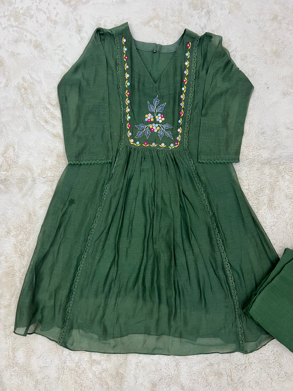 Emerald Green Mul Chanderi Two-Piece Set
