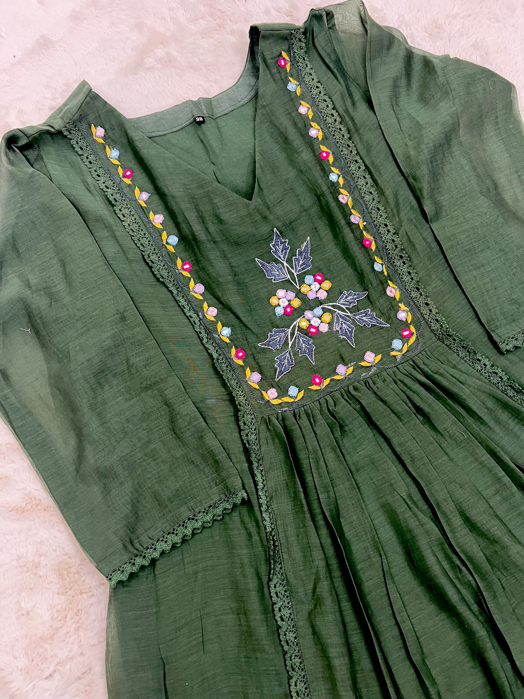Emerald Green Mul Chanderi Two-Piece Set