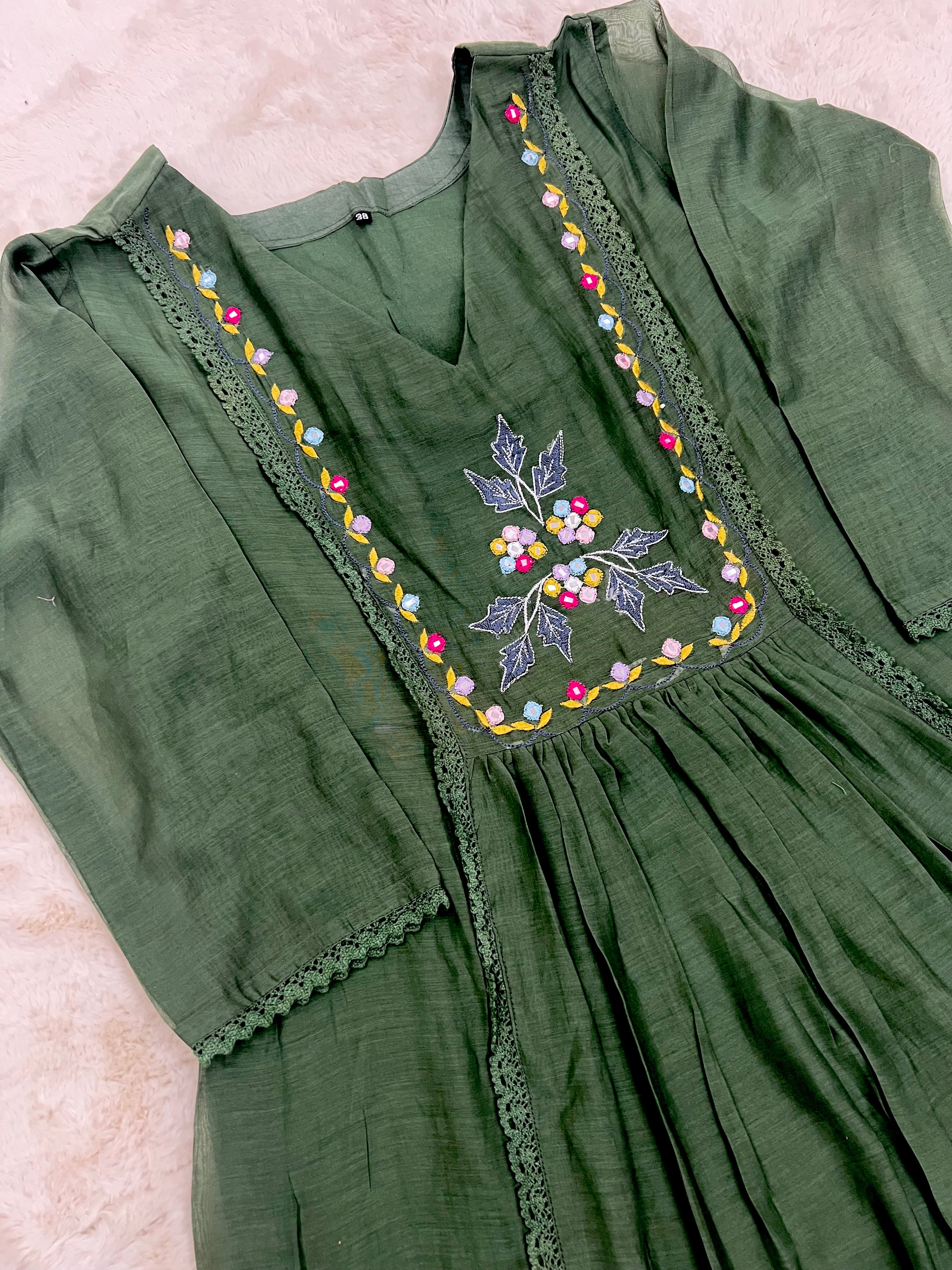 Emerald Green Mul Chanderi Two-Piece Set