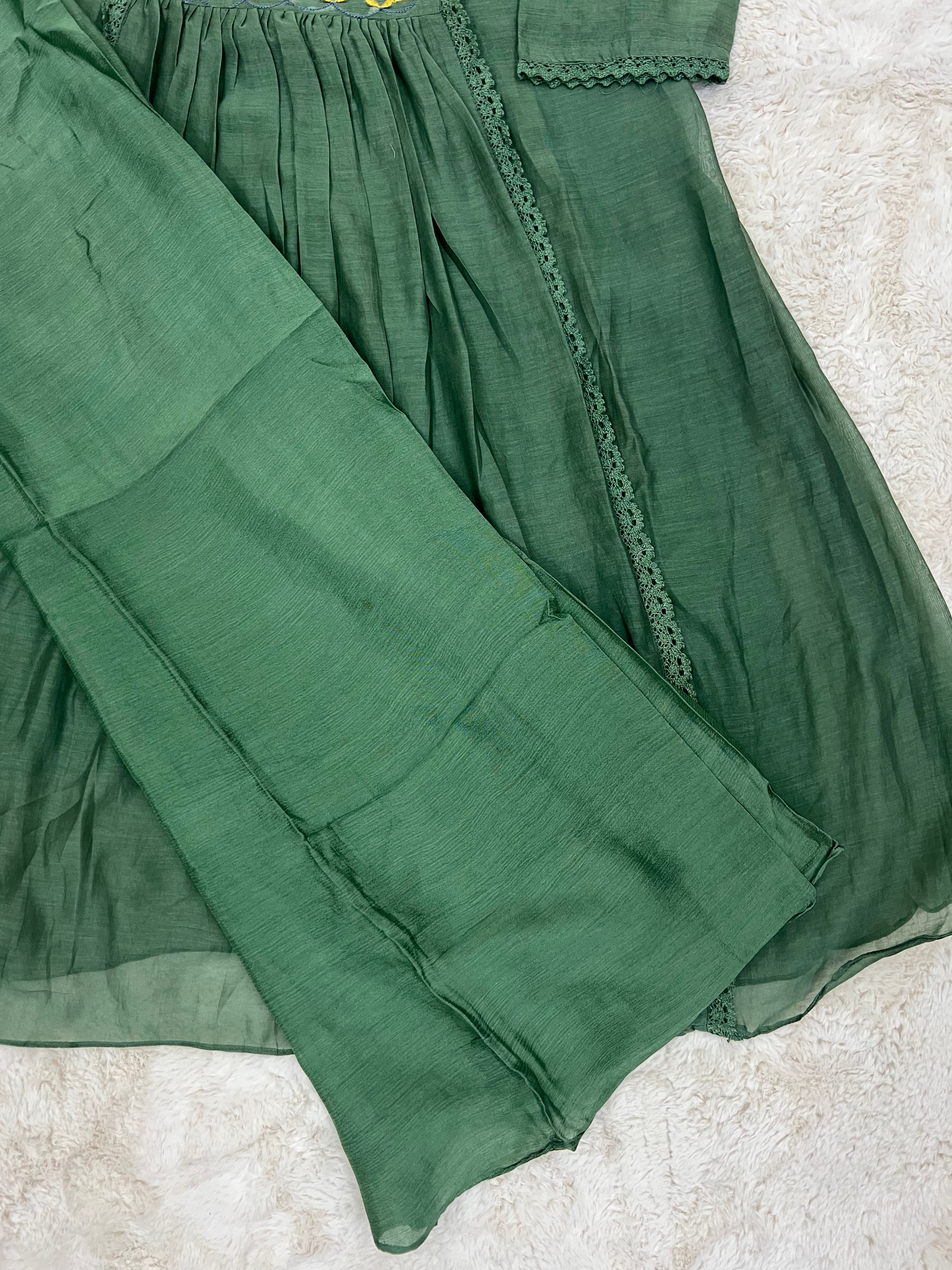 Emerald Green Mul Chanderi Two-Piece Set