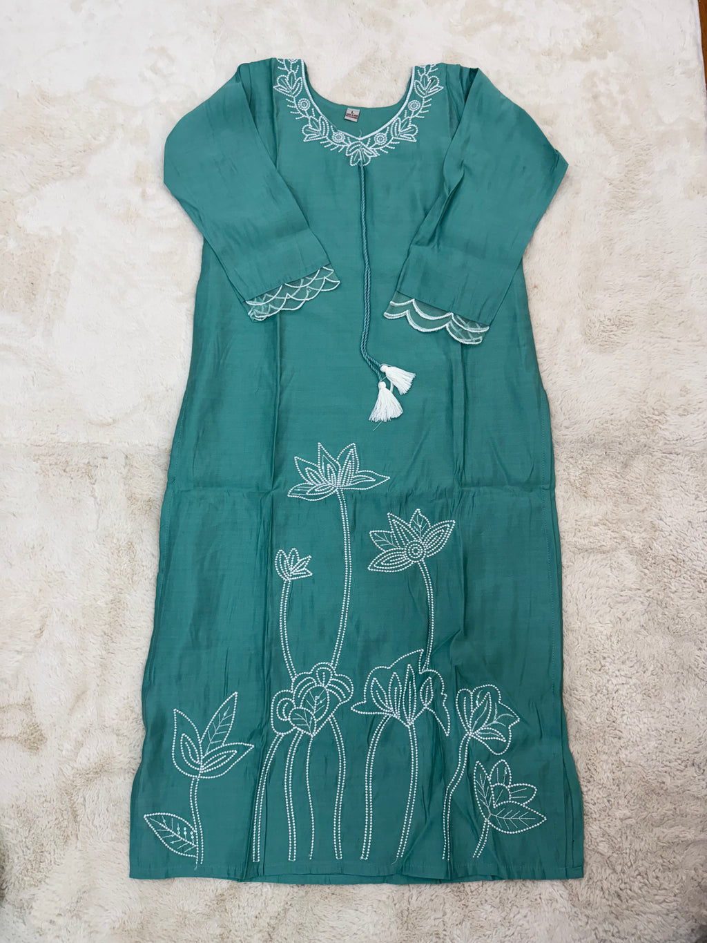 Lotus Embroidered Muslin Three-Piece Set