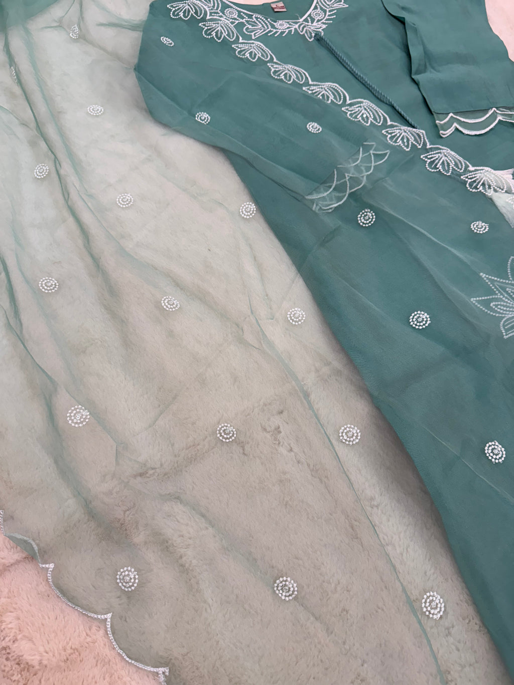 Lotus Embroidered Muslin Three-Piece Set