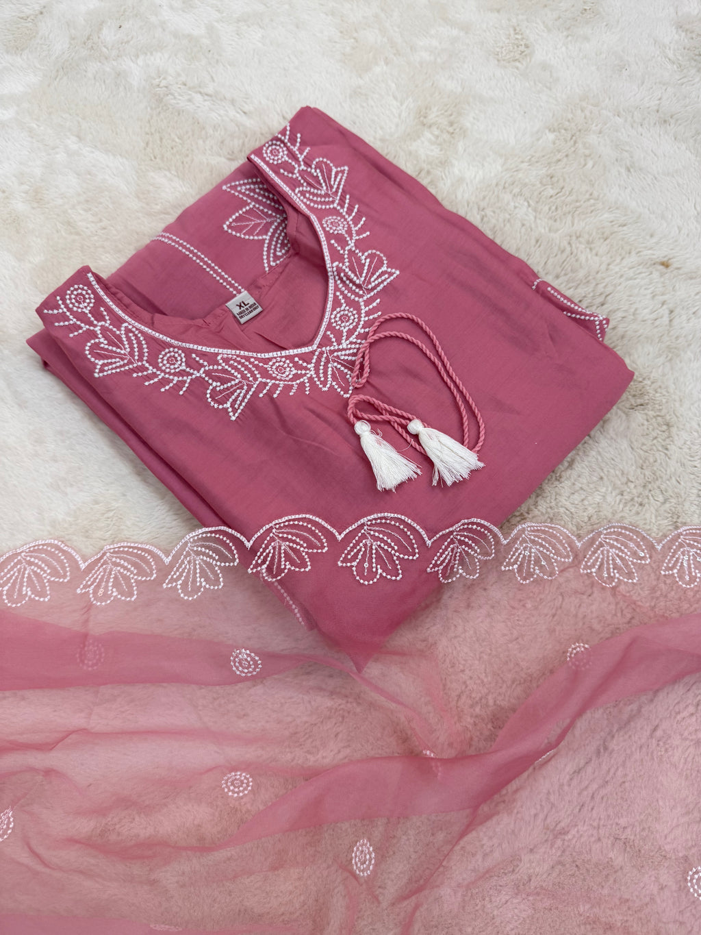 Lotus Embroidered Muslin Three-Piece Set
