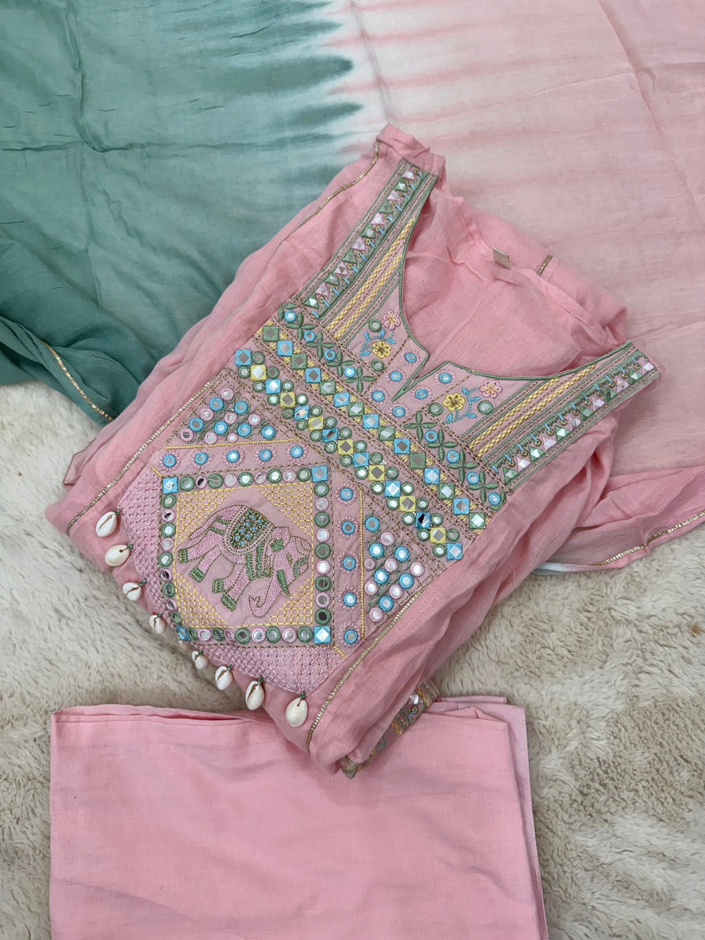 Blush Pink Mul Cotton Three-Piece Set