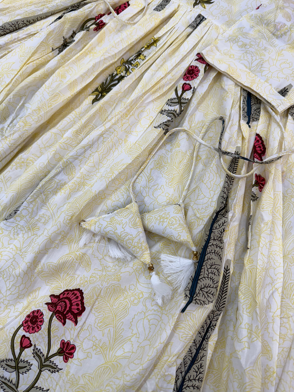 Butter Yellow Cotton Three-Piece Anarkali Set