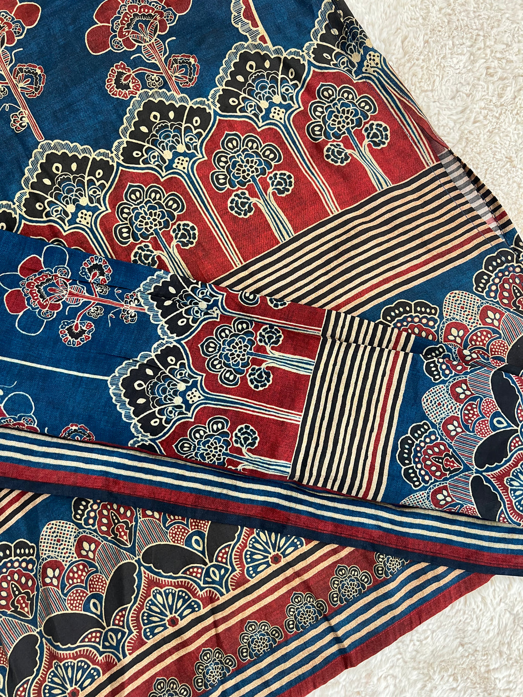 Indigo & Maroon Handblock Three-Piece Kurta Set