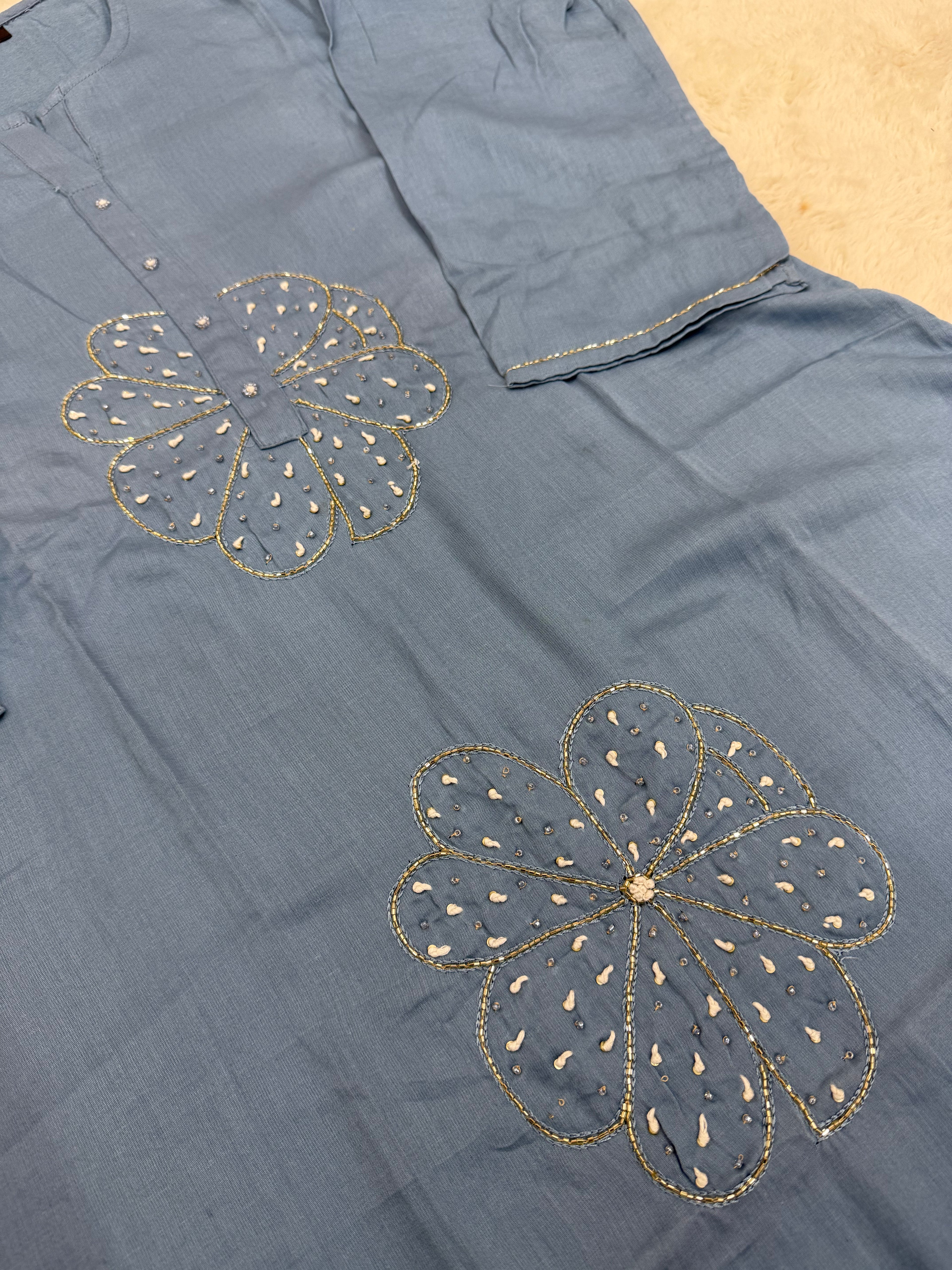 Dusty Blue Silk Cotton Three-Piece Set