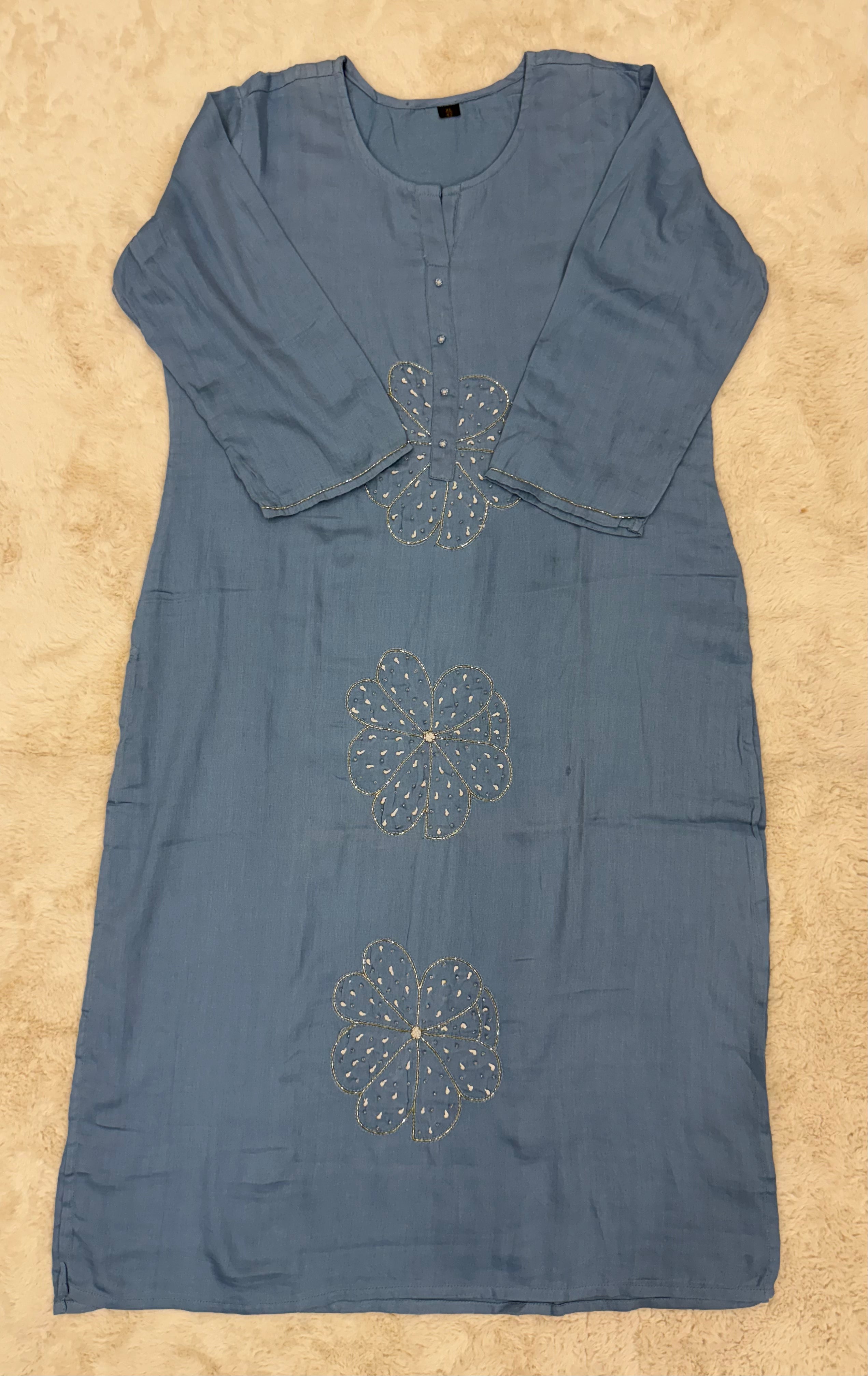 Dusty Blue Silk Cotton Three-Piece Set