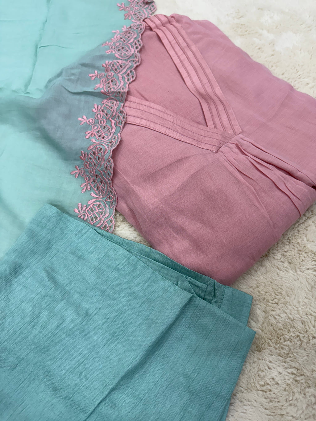 Pink & Aqua Ombre Mul Cotton Three-Piece Set