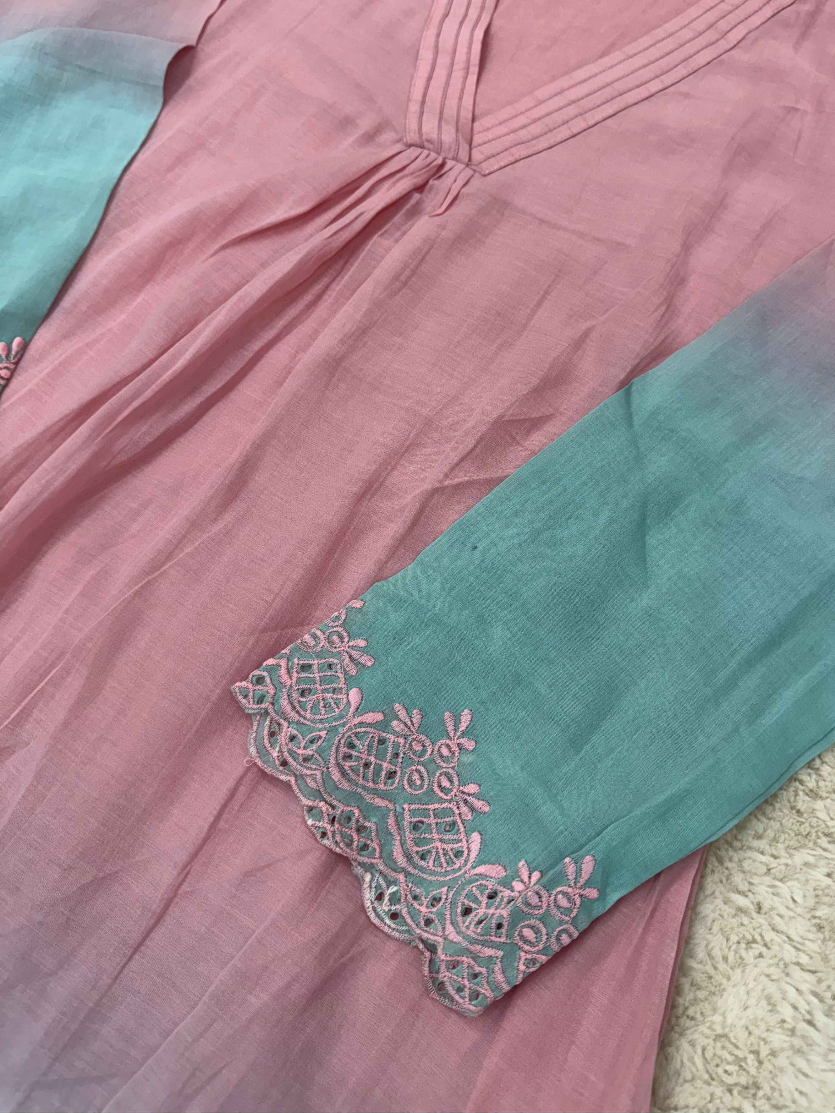 Pink & Aqua Ombre Mul Cotton Three-Piece Set