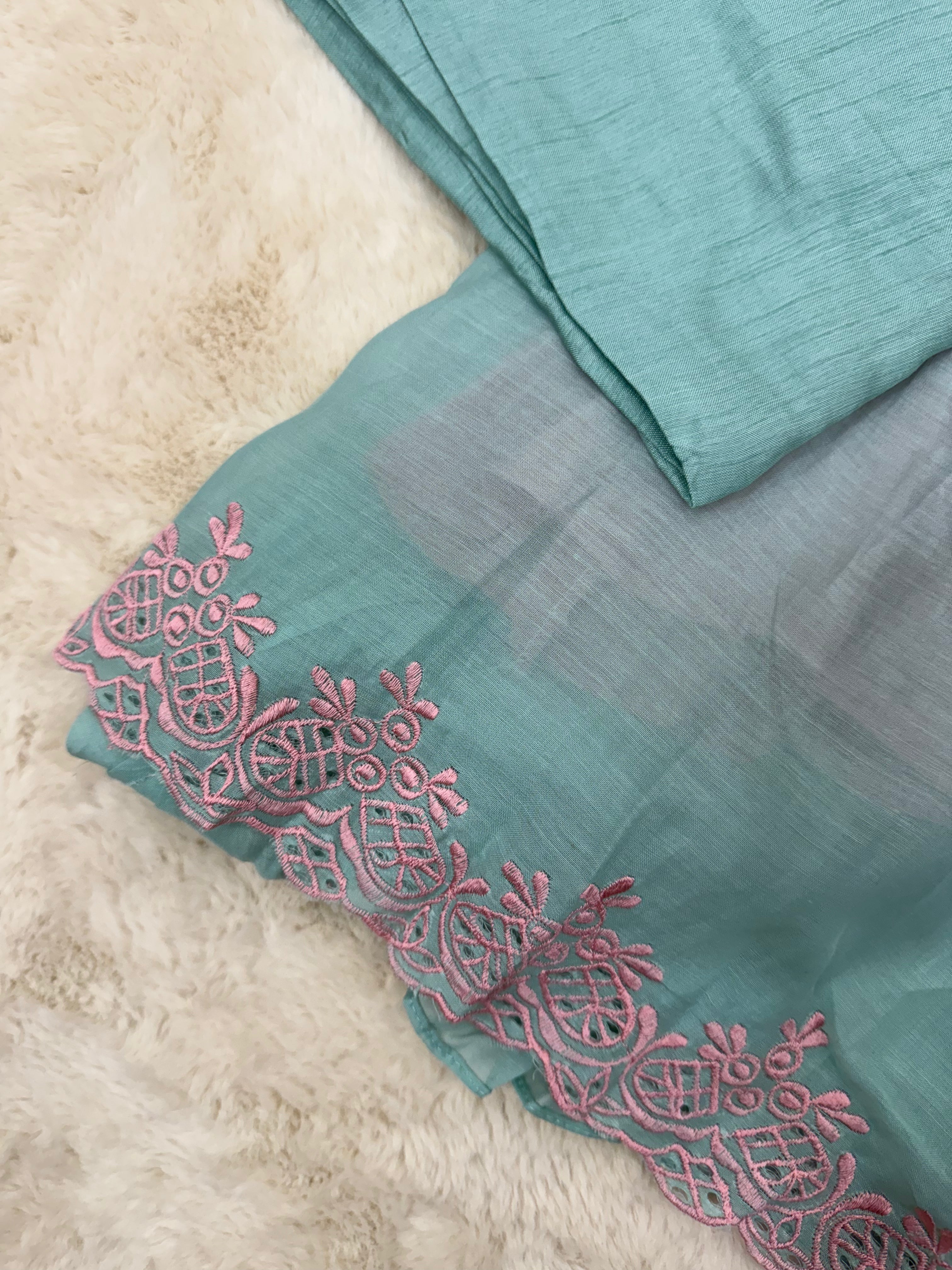 Pink & Aqua Ombre Mul Cotton Three-Piece Set