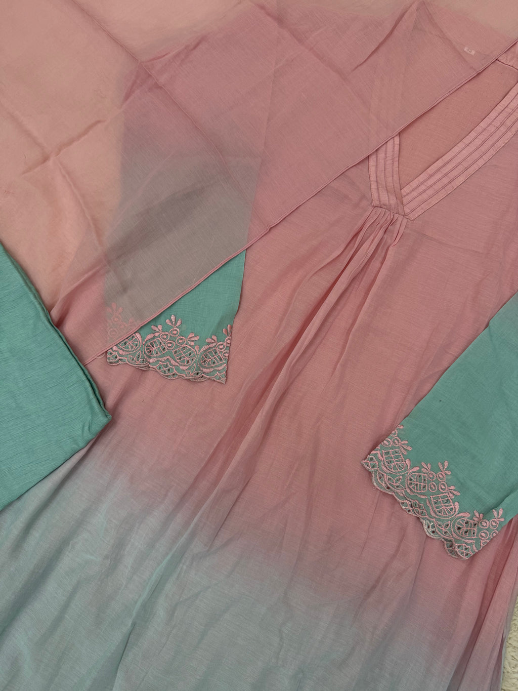 Pink & Aqua Ombre Mul Cotton Three-Piece Set