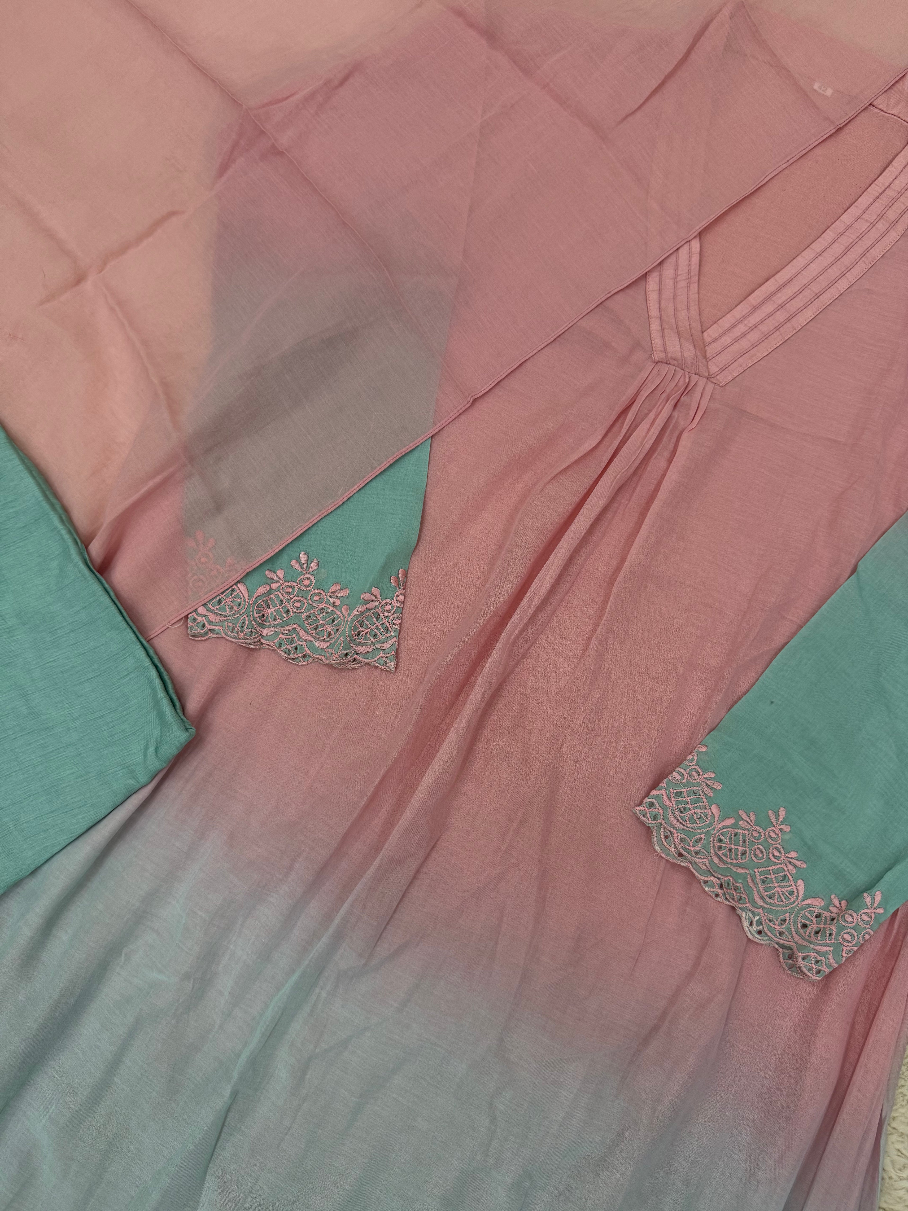 Pink & Aqua Ombre Mul Cotton Three-Piece Set
