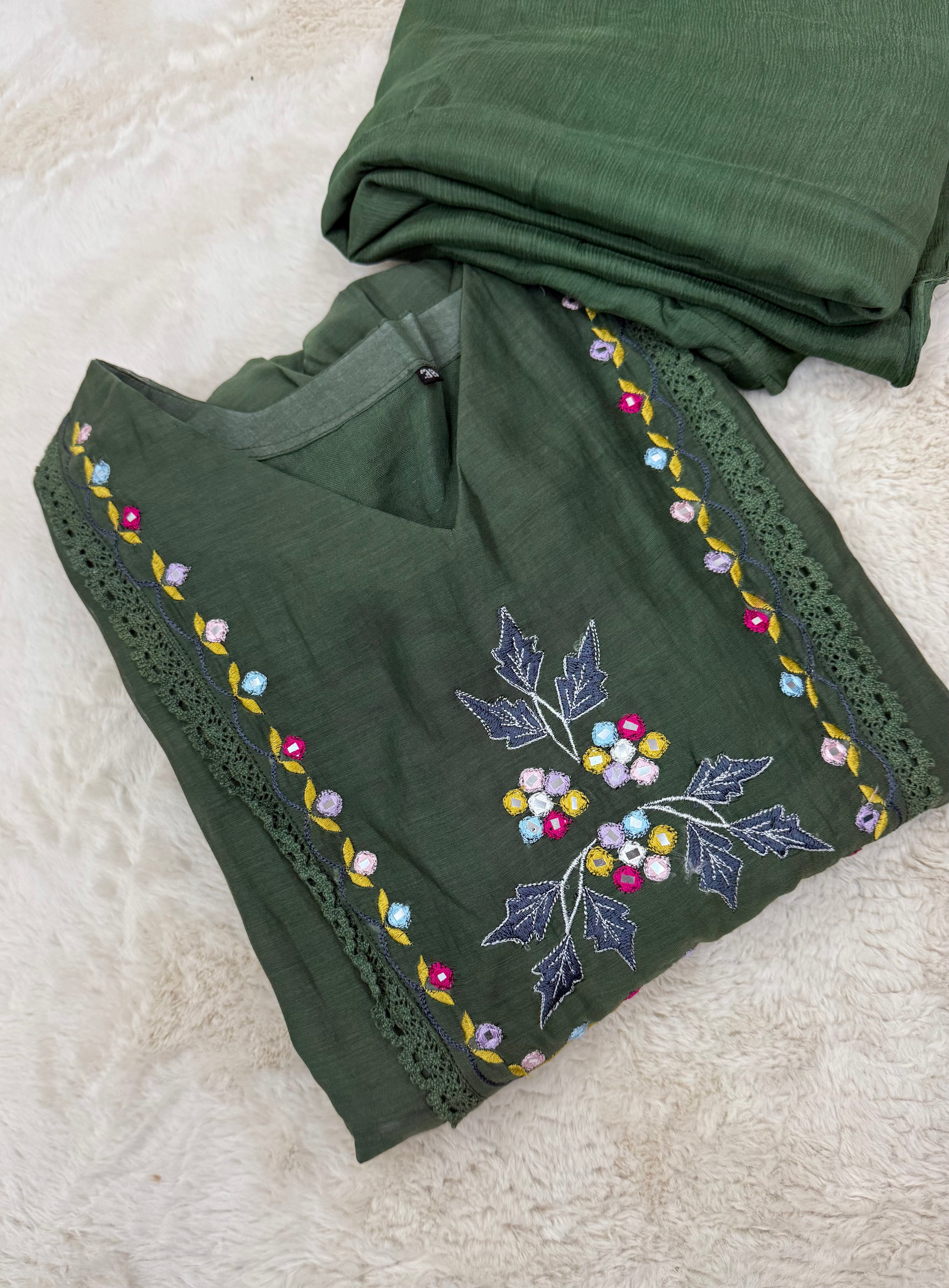 Emerald Green Mul Chanderi Two-Piece Set