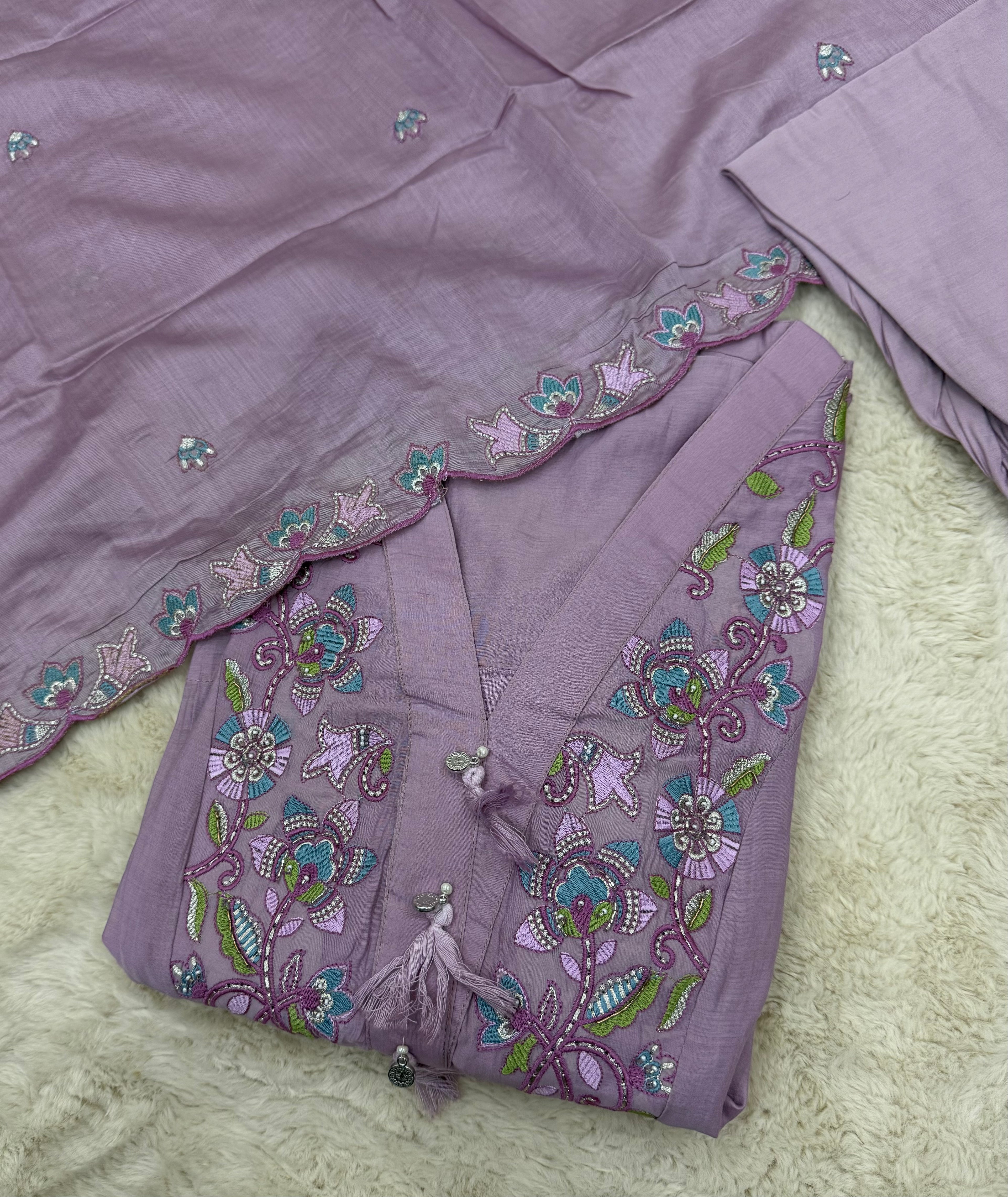 Purple Embroidered Three-Piece set