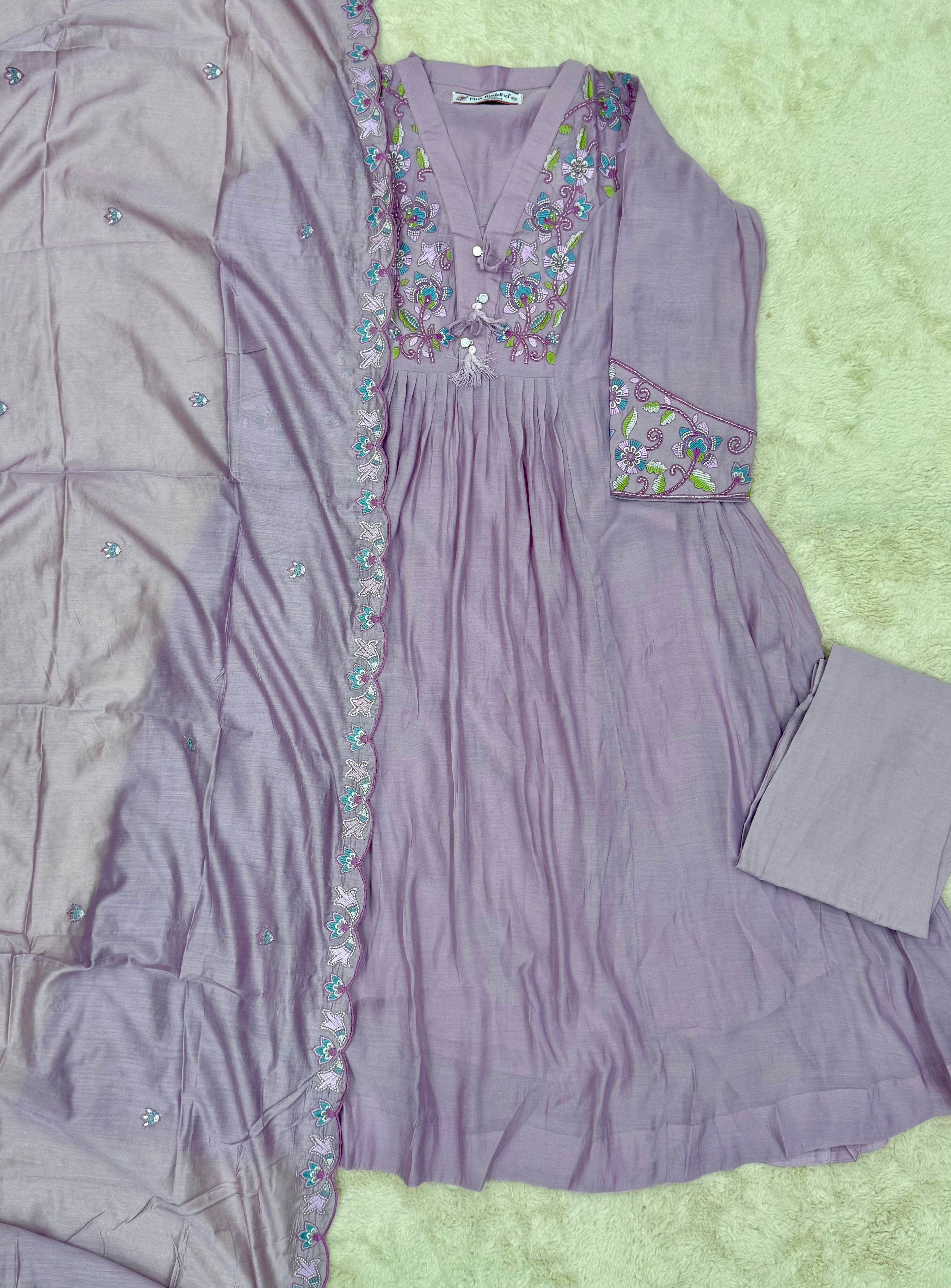 Purple Embroidered Three-Piece set