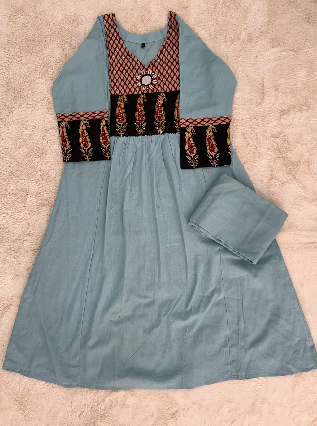 Sky Blue Ajrak Cotton Two-Piece Set