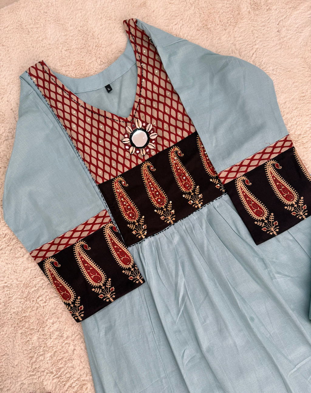 Sky Blue Ajrak Cotton Two-Piece Set