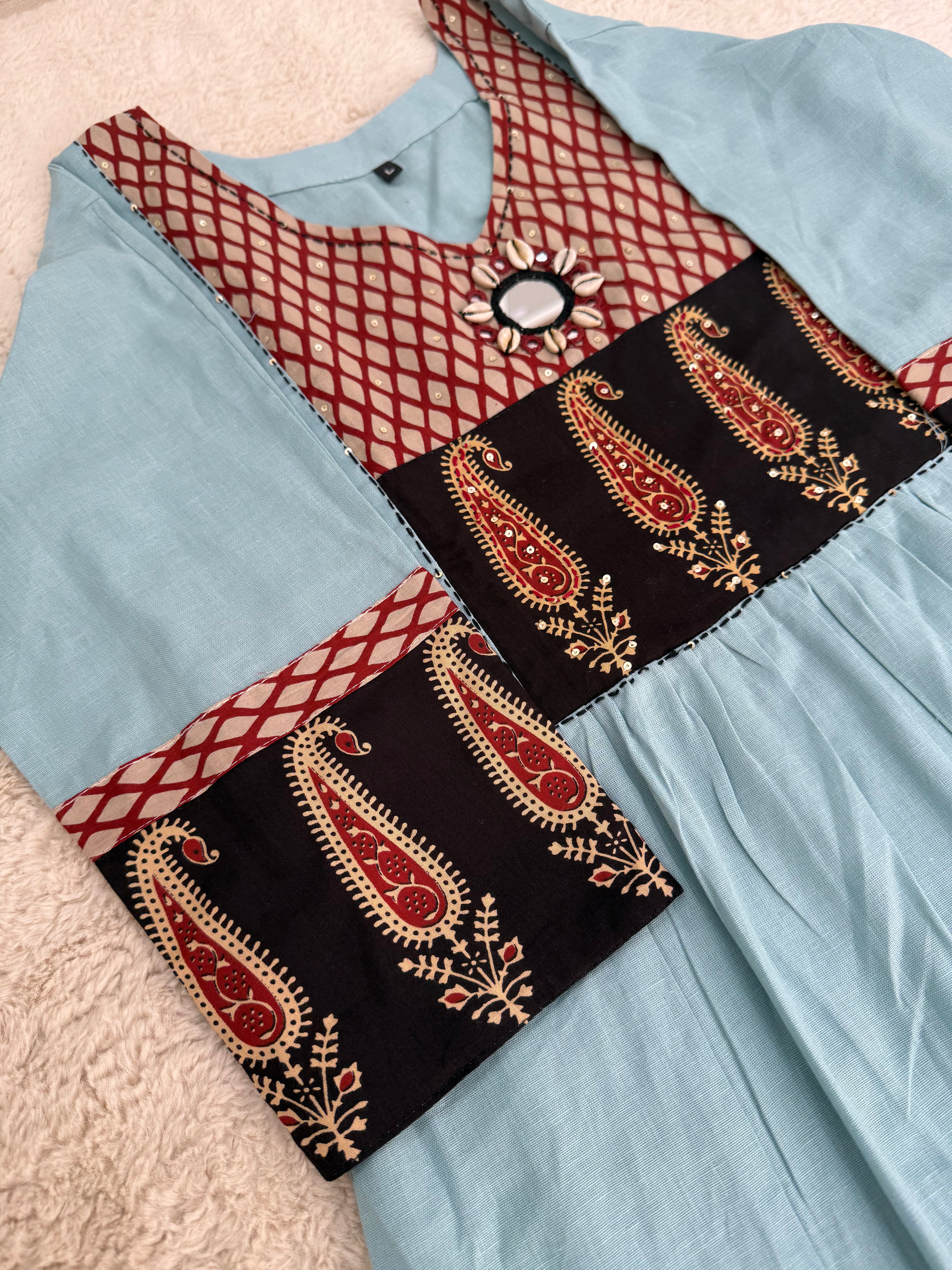 Sky Blue Ajrak Cotton Two-Piece Set