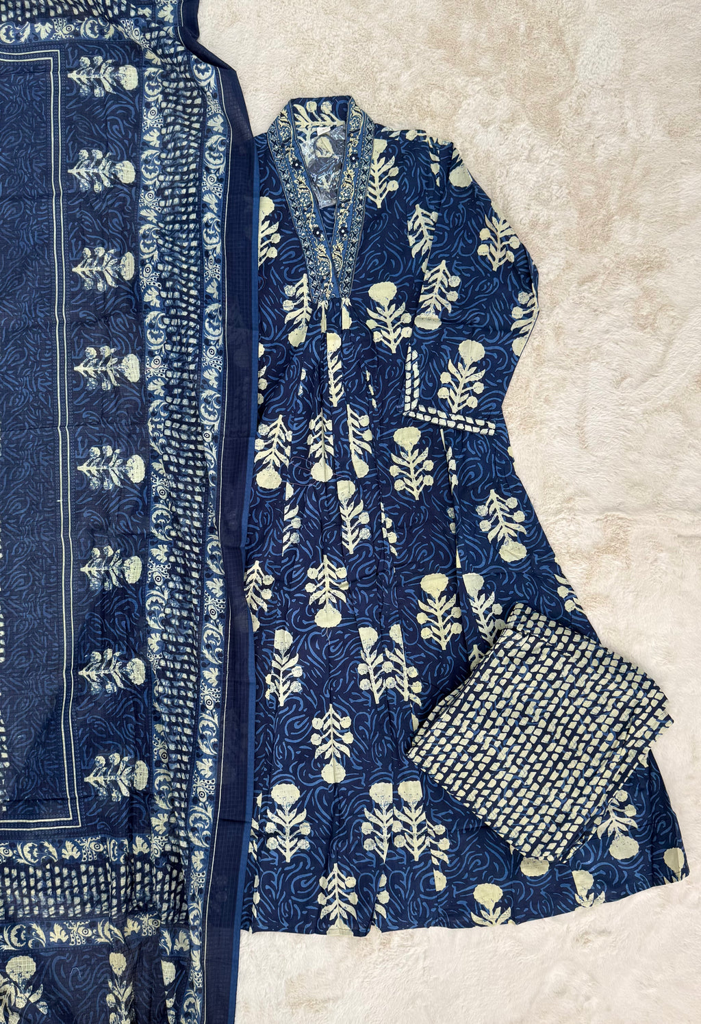 Indigo Cotton Three-Piece Set