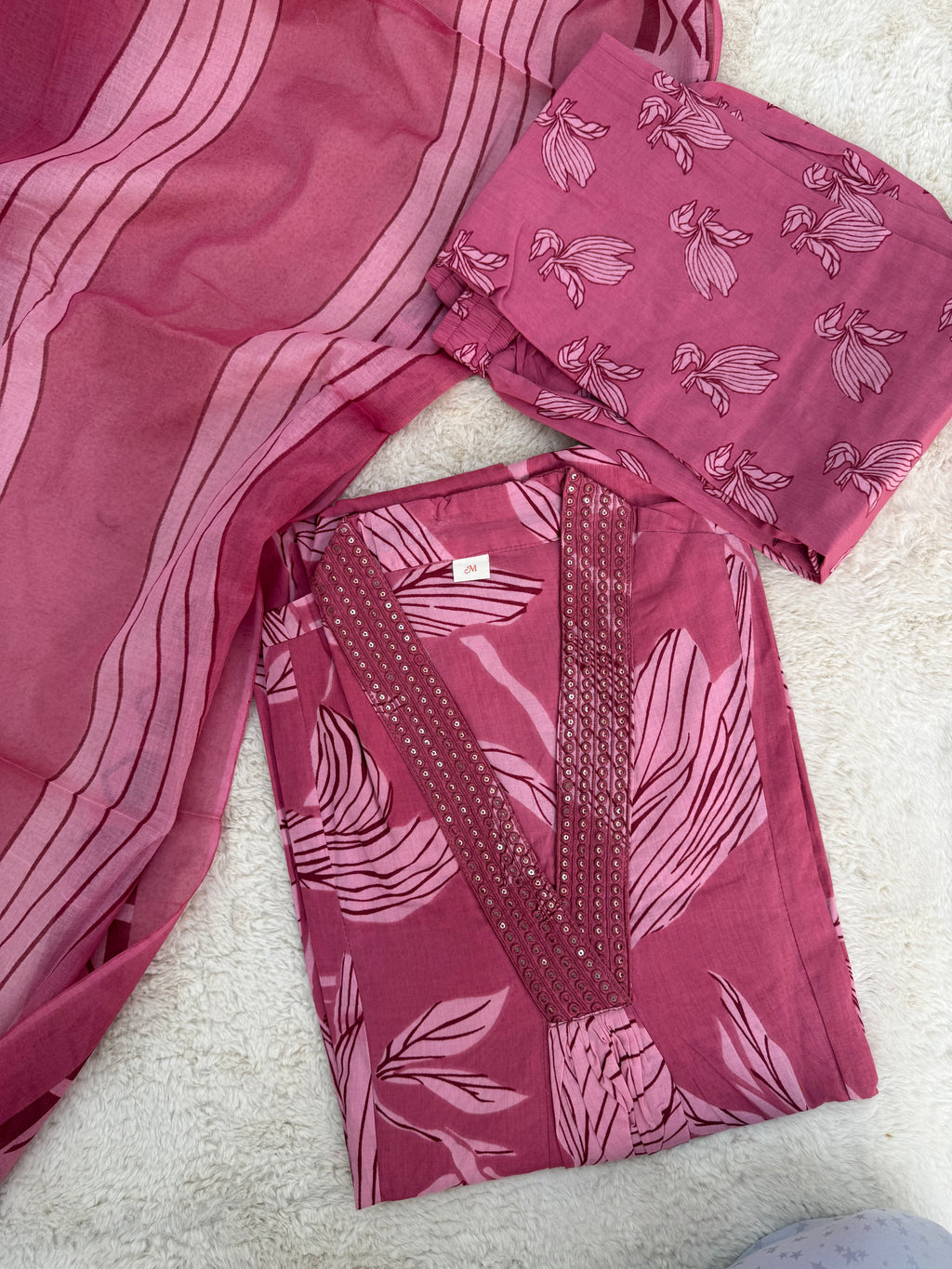 Mauve Floral Cotton Three-Piece Set