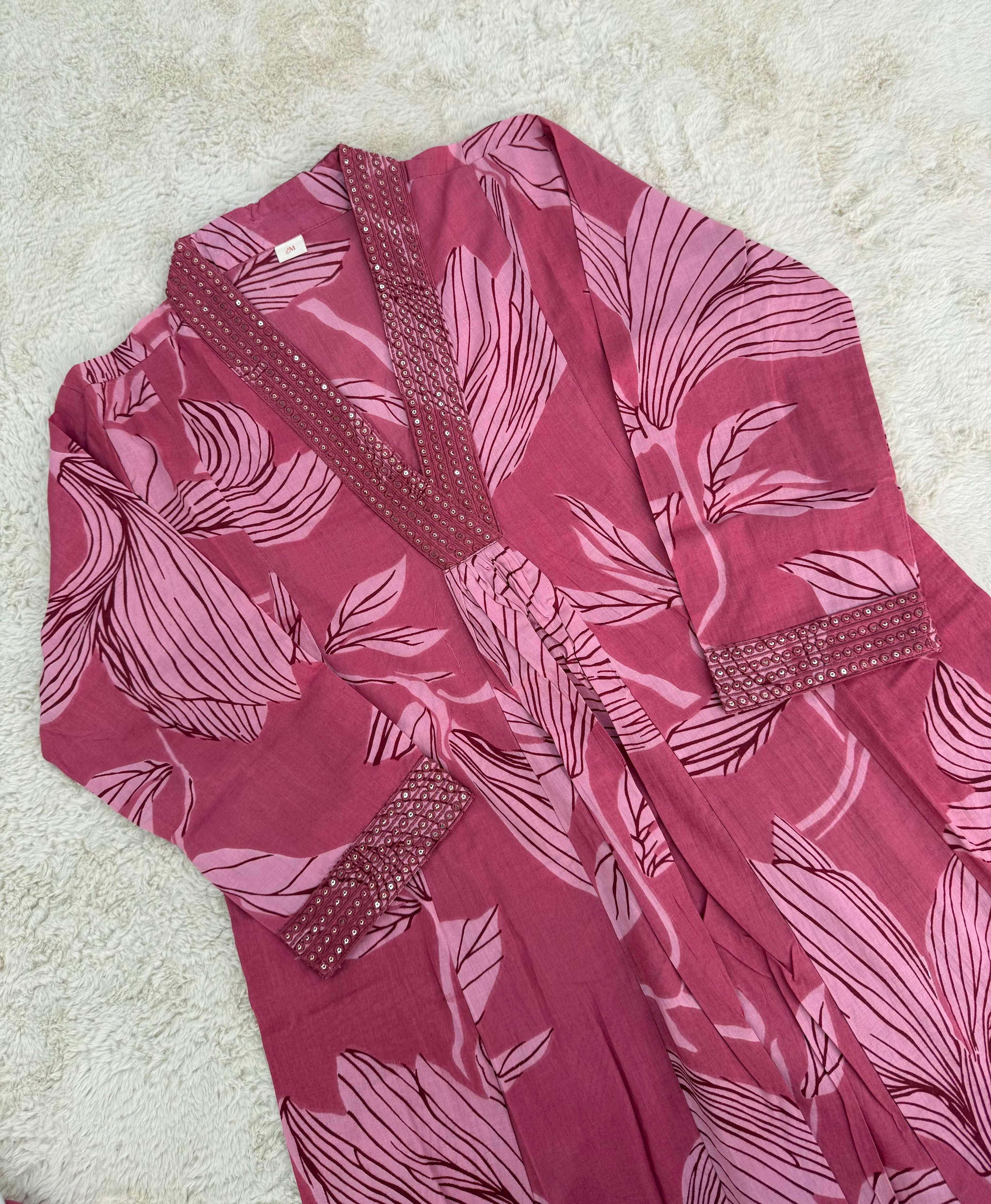 Mauve Floral Cotton Three-Piece Set