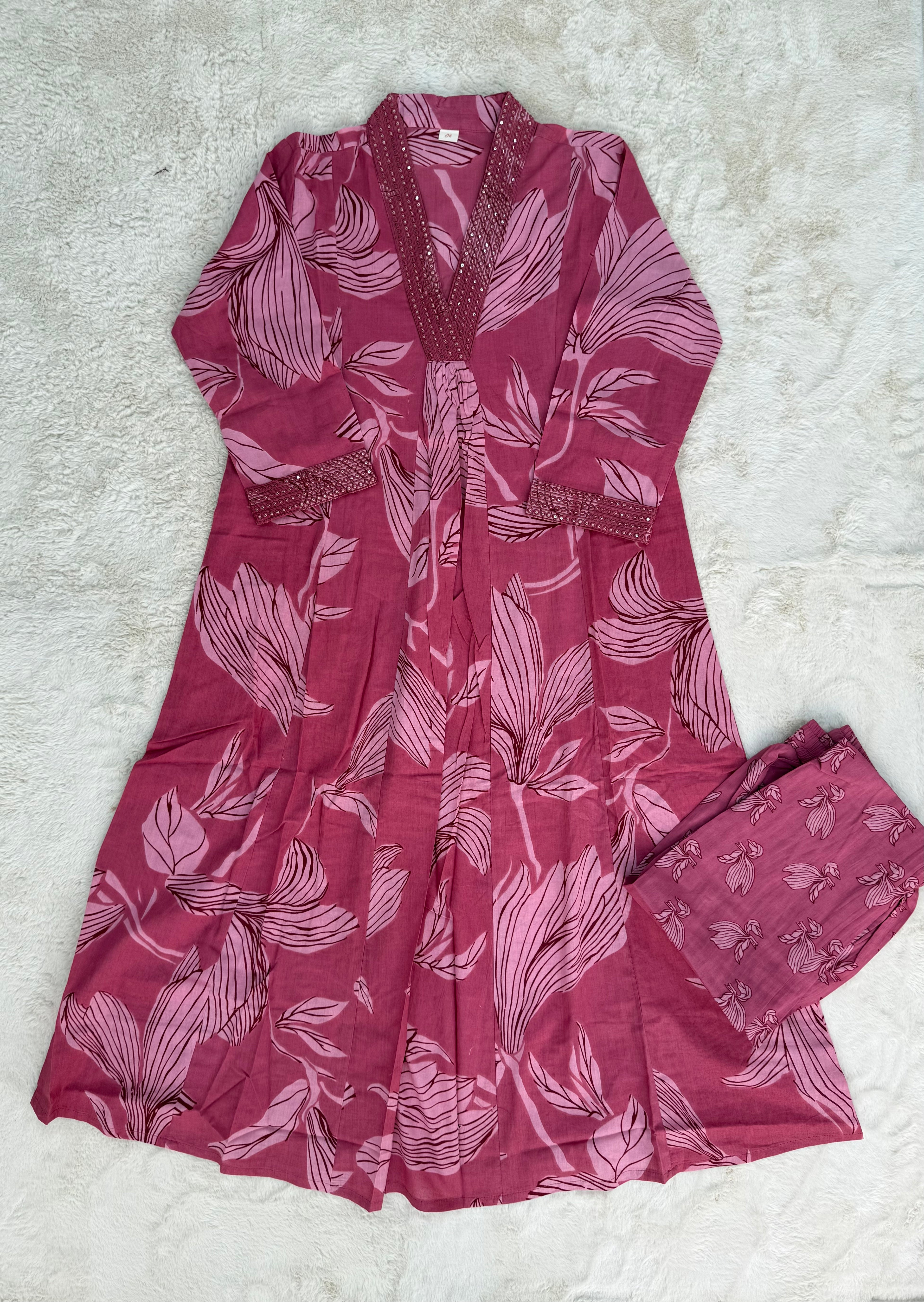 Mauve Floral Cotton Three-Piece Set